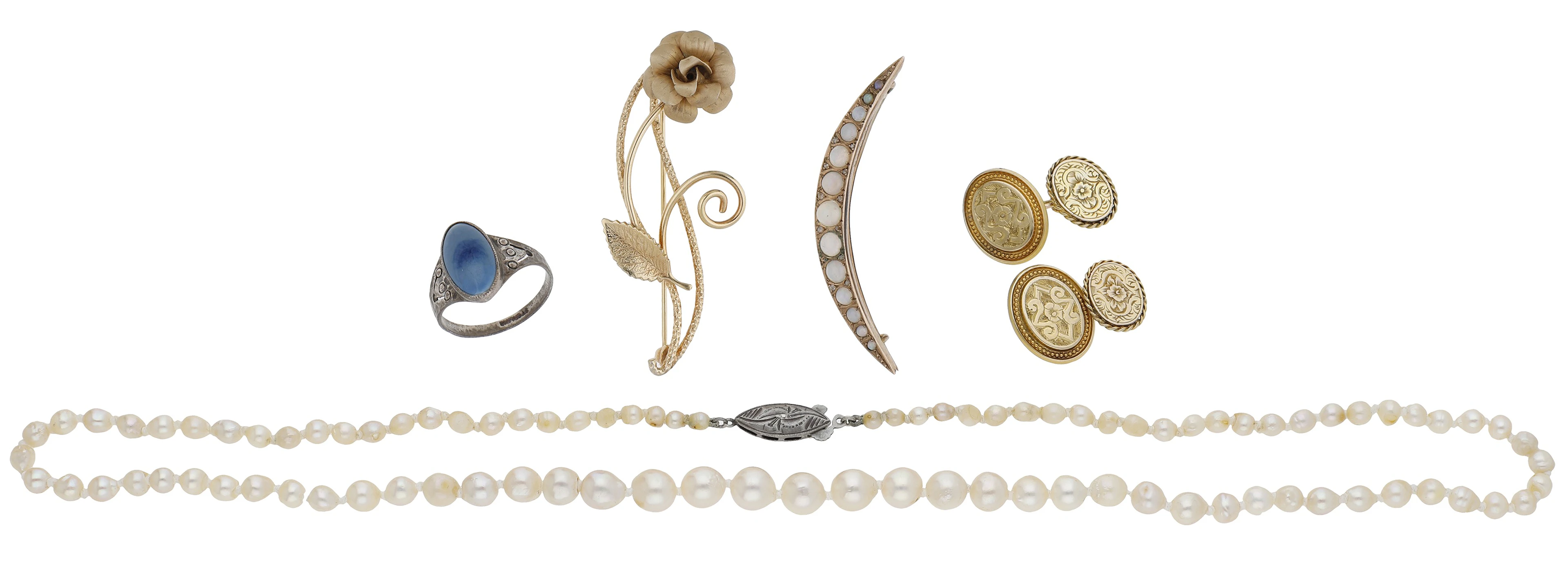 A small collection of jewellery, comprising a 9ct gold and opal brooch