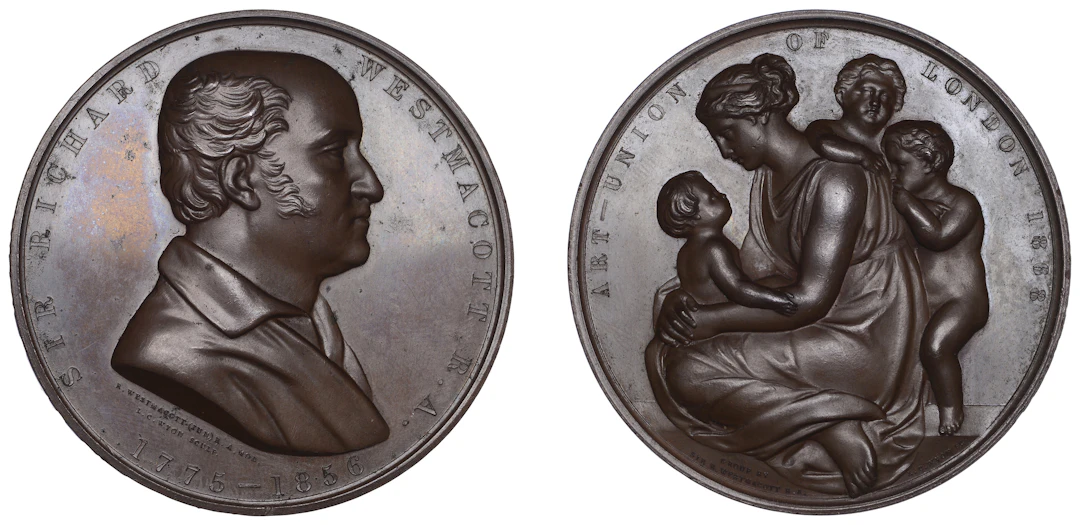 ENGLAND, Sir Richard Westmacott, 1868, a copper medal by L.C. Wyon