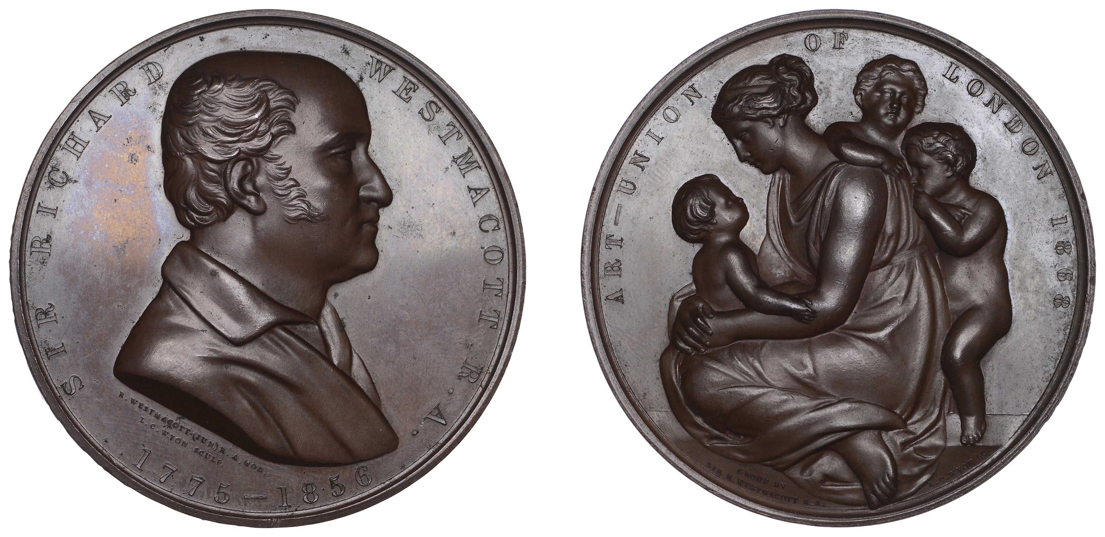 ENGLAND, Sir Richard Westmacott, 1868, a copper medal by L.C. Wyon