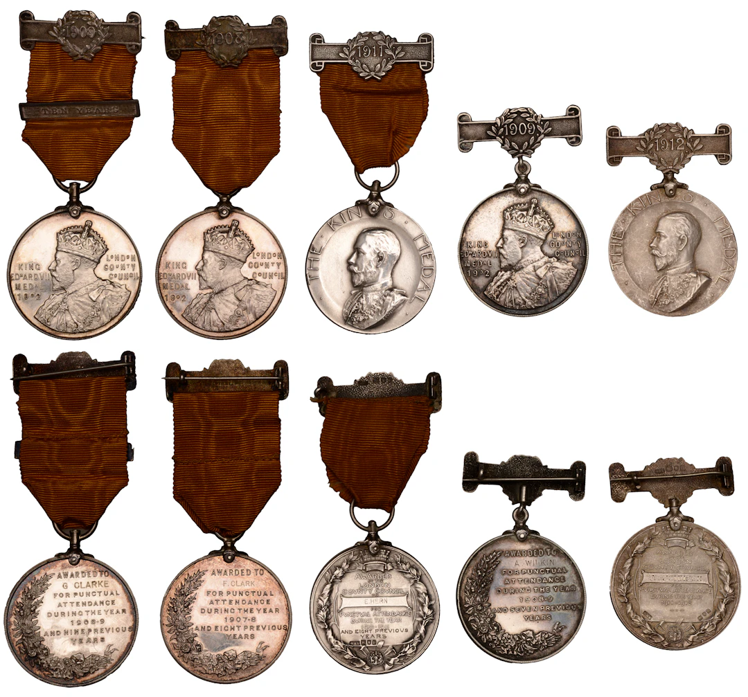 Great Britain, LONDON, County Council, silver attendance medals (5)
