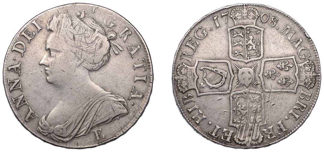 Anne (1702-1714), Crown, 1708e, edge septimo (ESC 1356; S 3600). Good