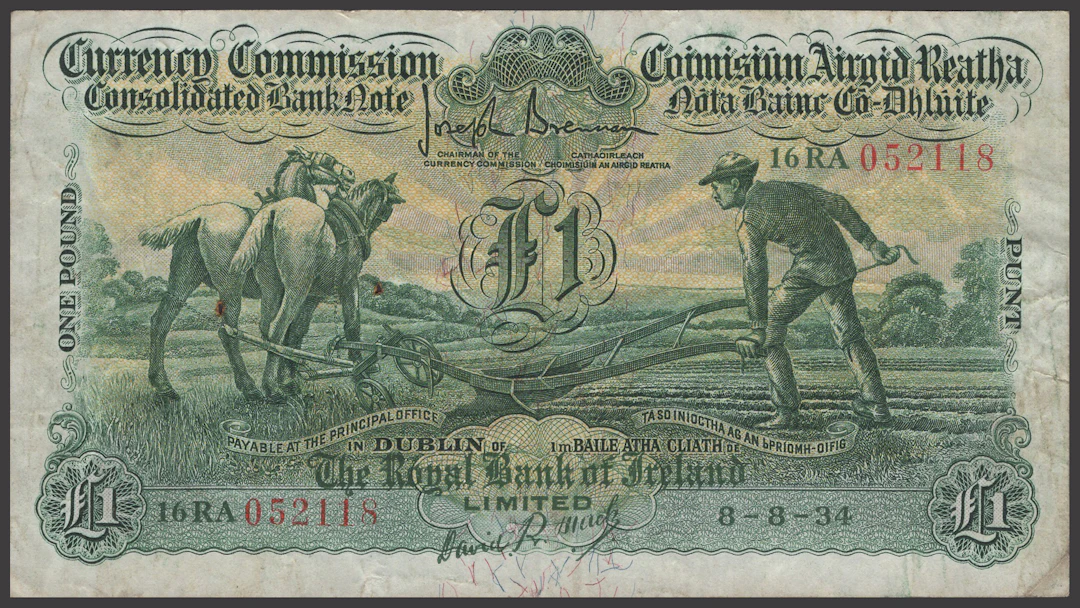 Currency Commission, Royal Bank of Ireland, £1, 8 August 1934, serial
