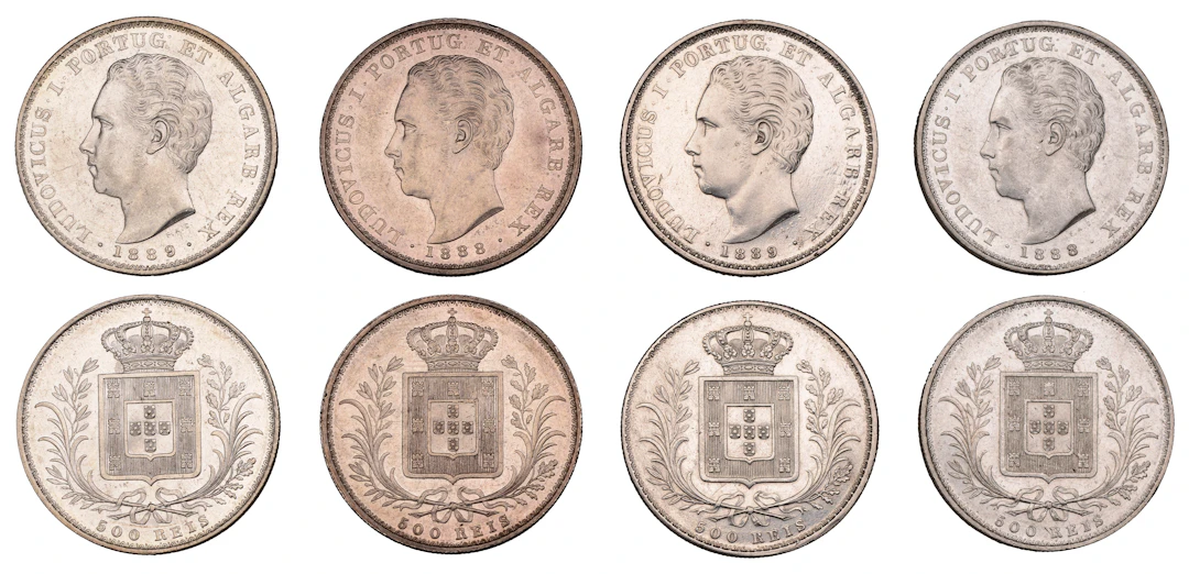 Portugal, Luis I, 500 Reis (4), 1888 (2), 1889 (2), all Lisbon (KM