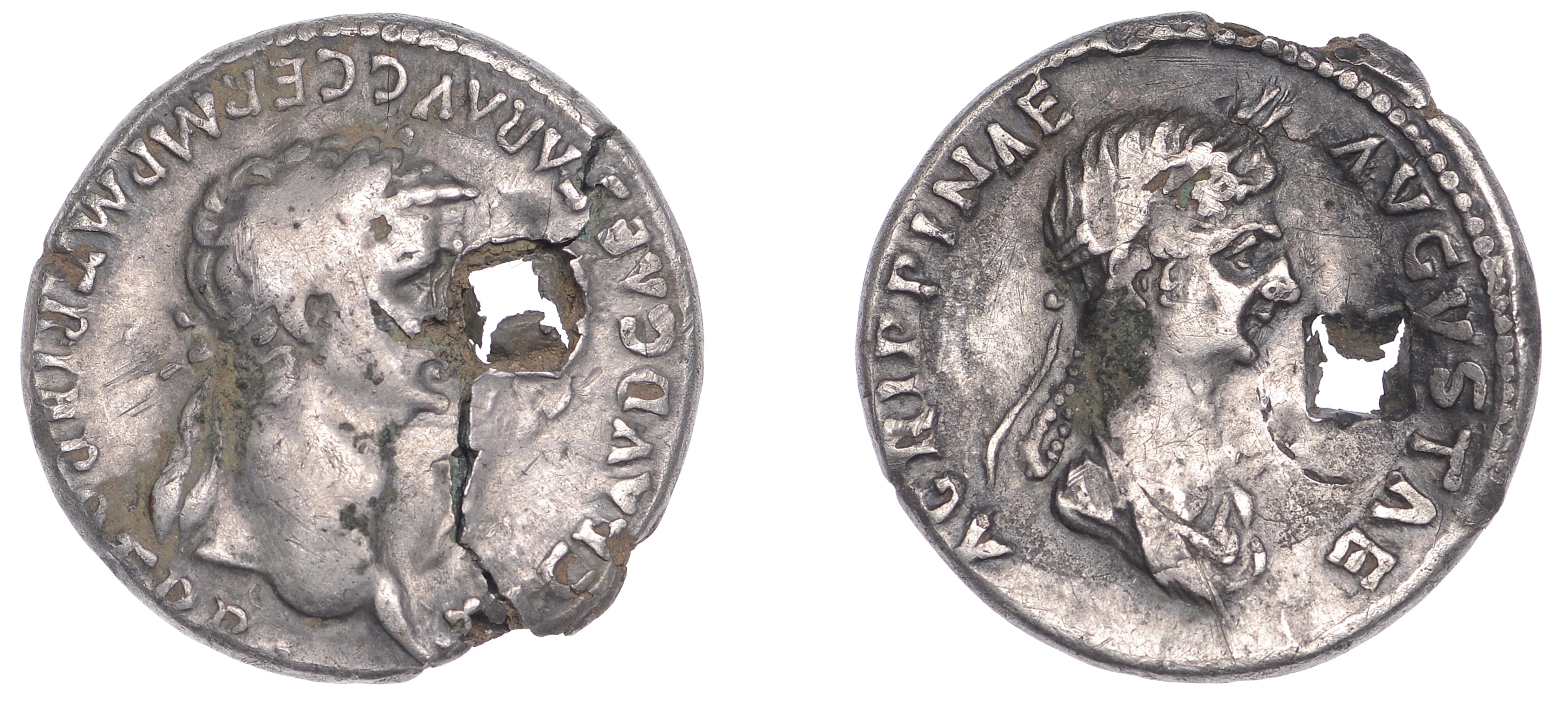 Claudius and Agrippina Minor, fourrée Denarius, c. after 50-54, diademed
