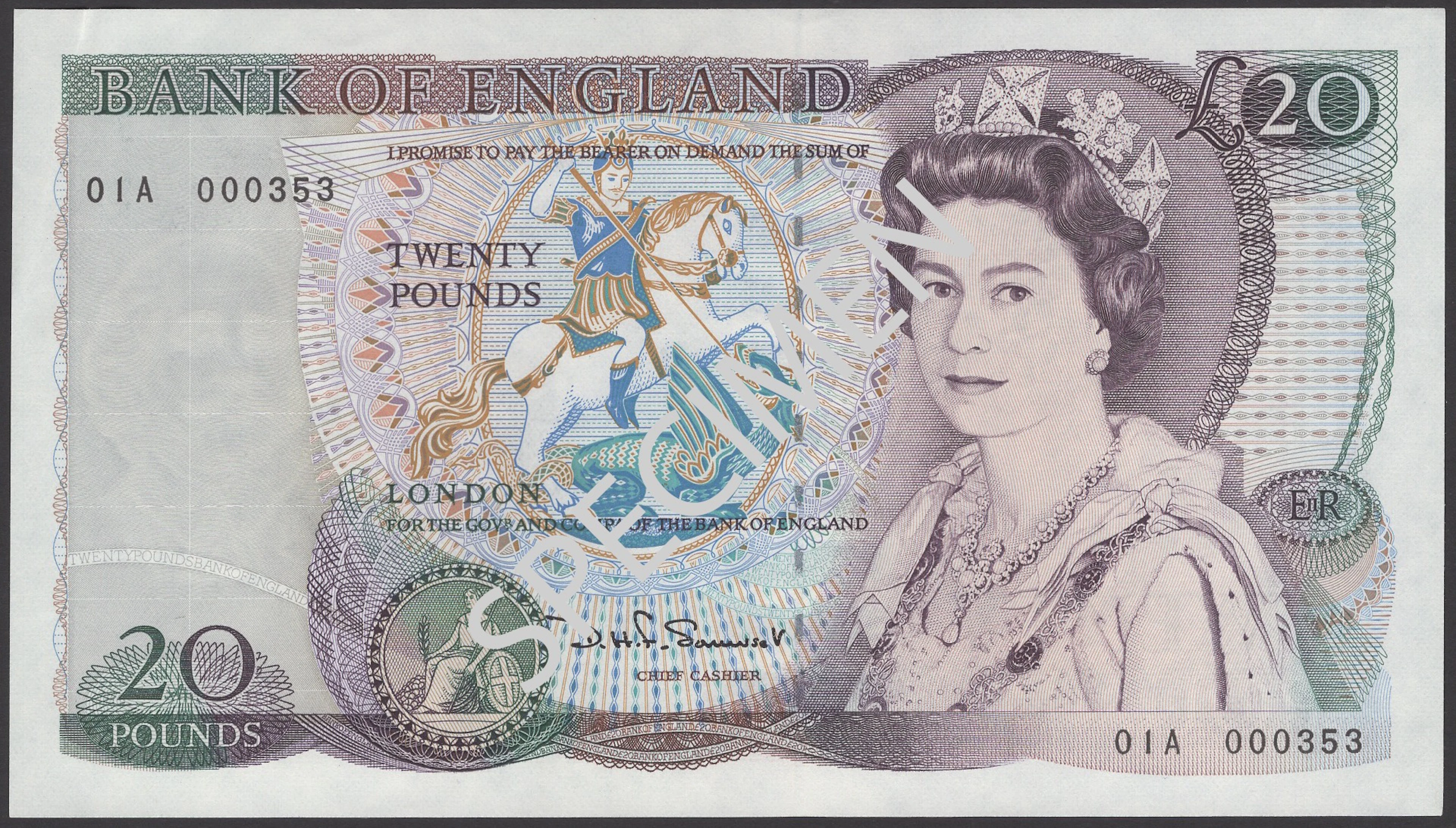 Bank of England, David H. F. Somerset, £20, 15 November 1984, serial
