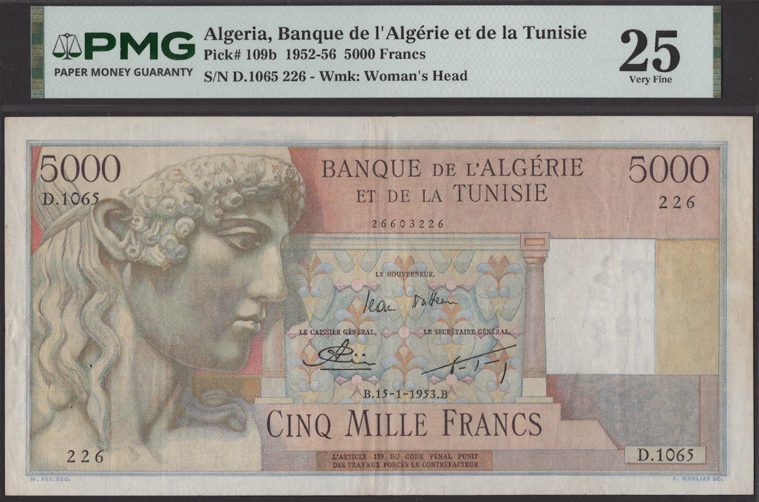 Banque de l’Algerie et de la Tunisie, 5000 Francs, 15 January 1953