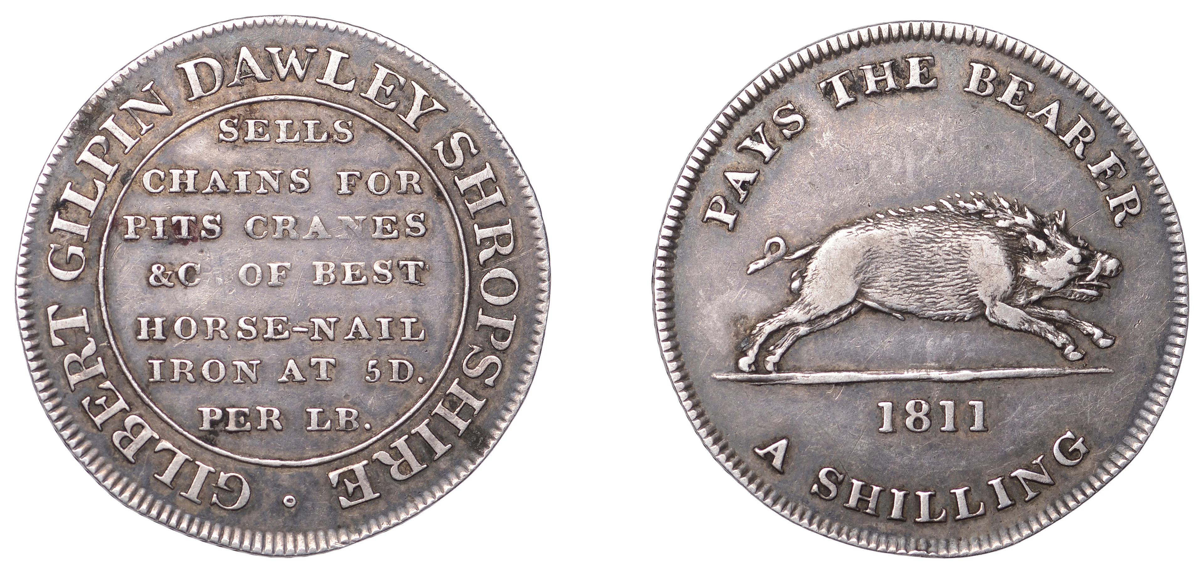 19th Century Tokens, SHROPSHIRE, Dawley, Gilbert Gilpin, Shilling