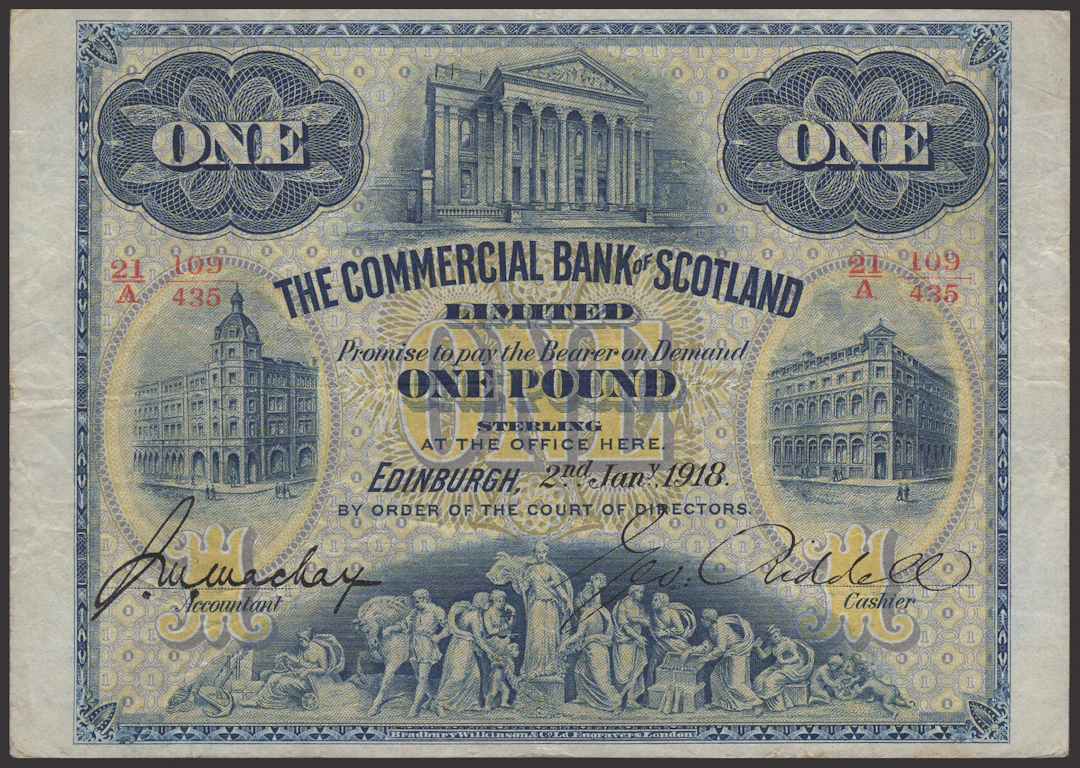 Commercial Bank of Scotland Limited, £1, 2 January 1918, red serial