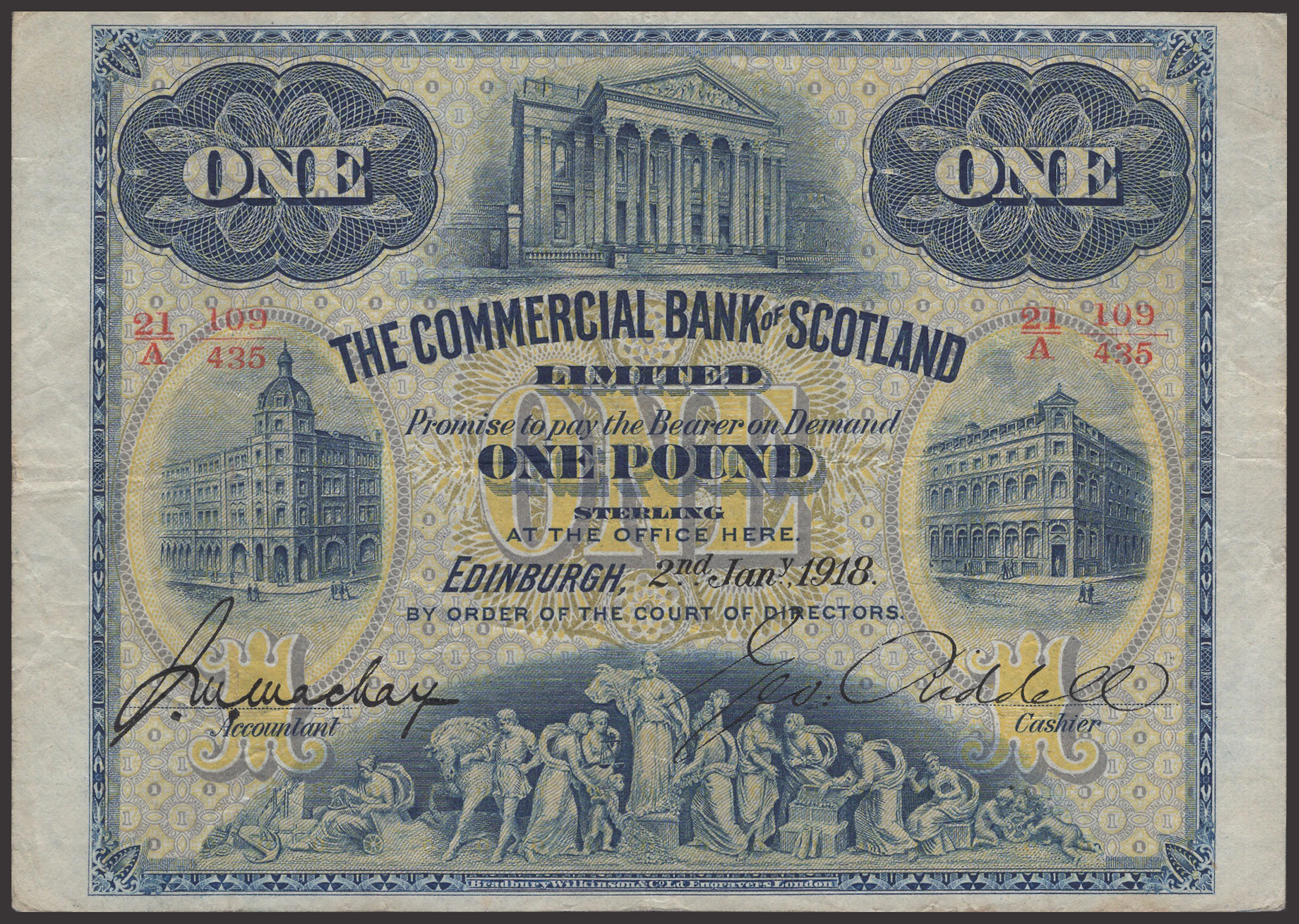 Commercial Bank of Scotland Limited, £1, 2 January 1918, red serial