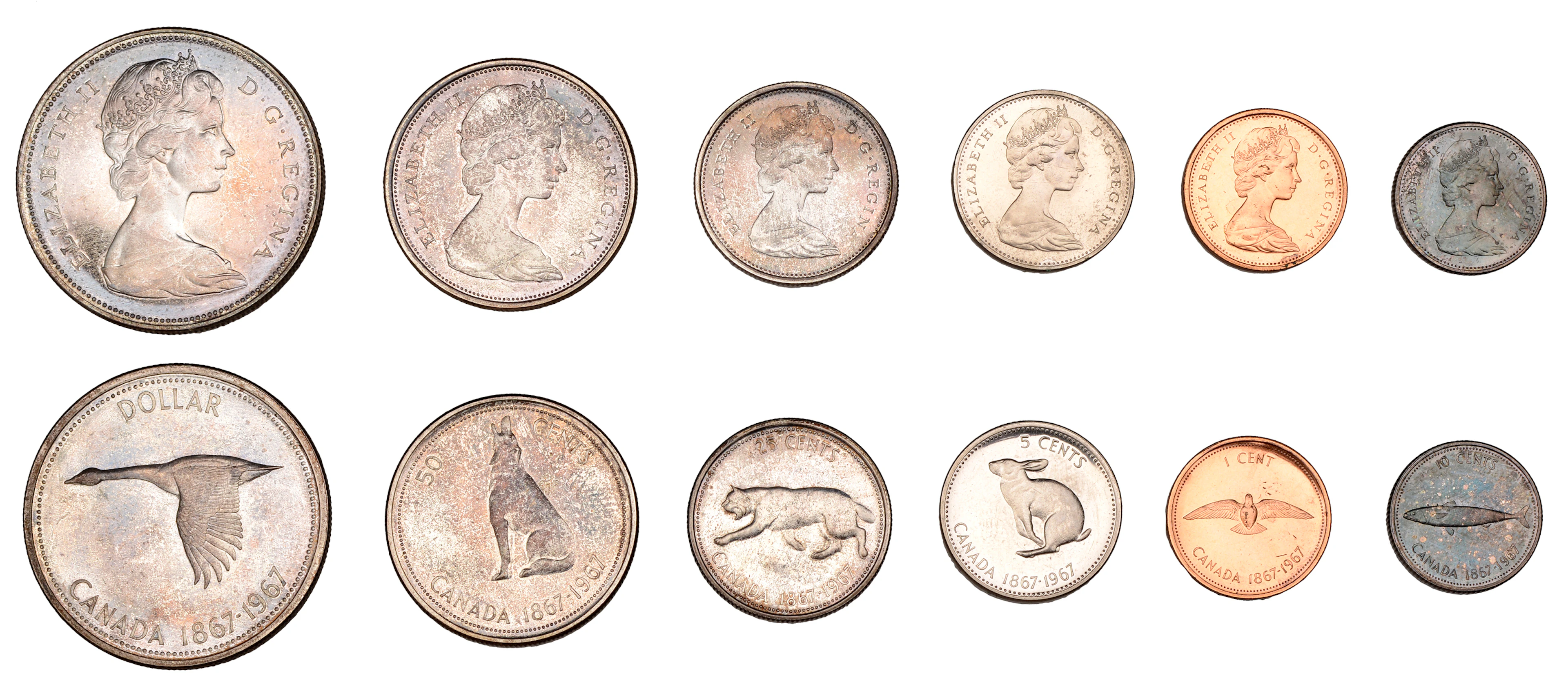Canada, Elizabeth II, Proof-like Set, 1967, comprising Dollar to 1