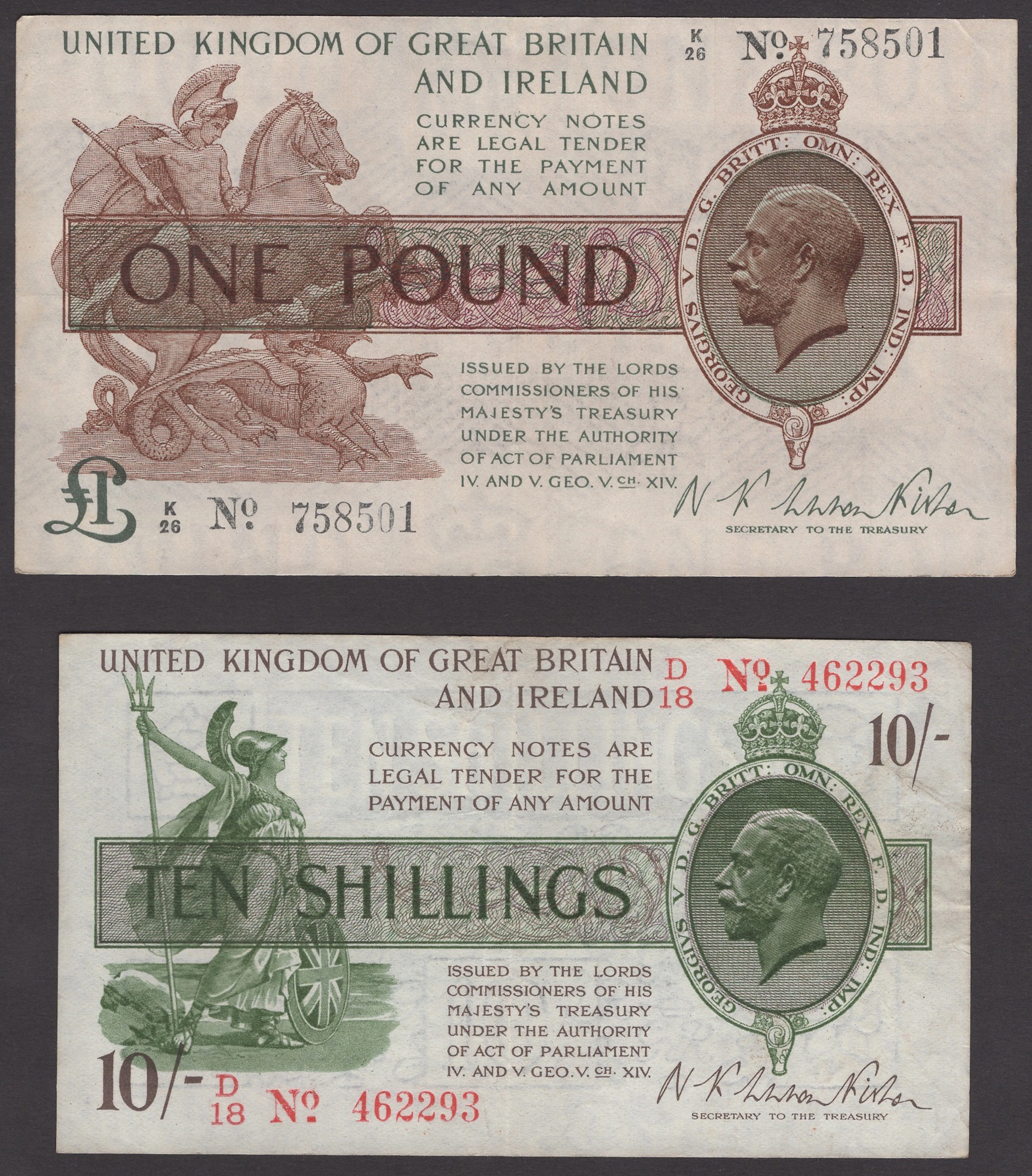 Treasury Series, Warren Fisher, £1, 30 September 1919, serial number