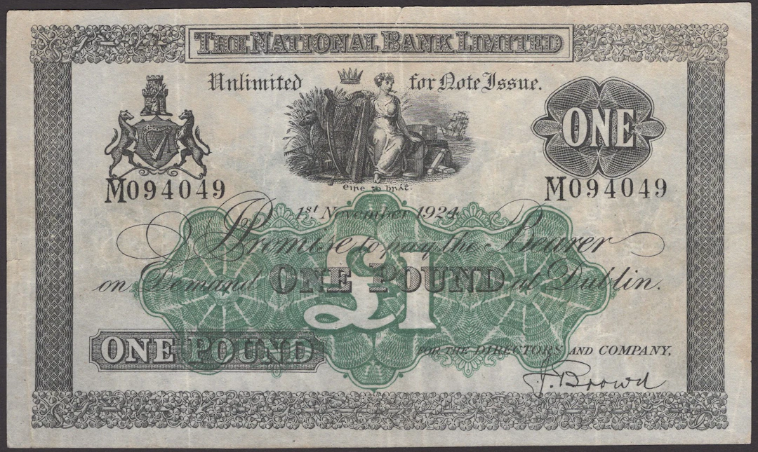 The National Bank Limited, £1, 1 November 1924, serial number M094049