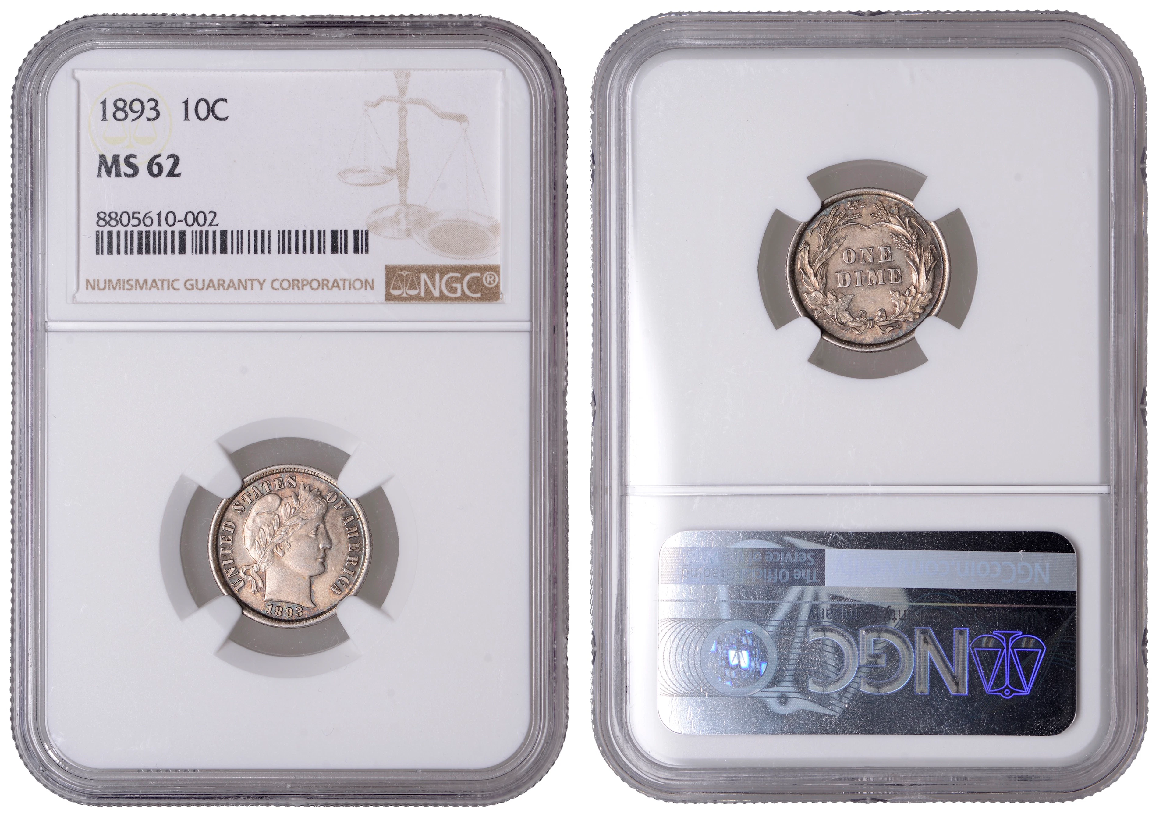 United States of America, Dime, 1893, Philadelphia (KM 113). Prettily