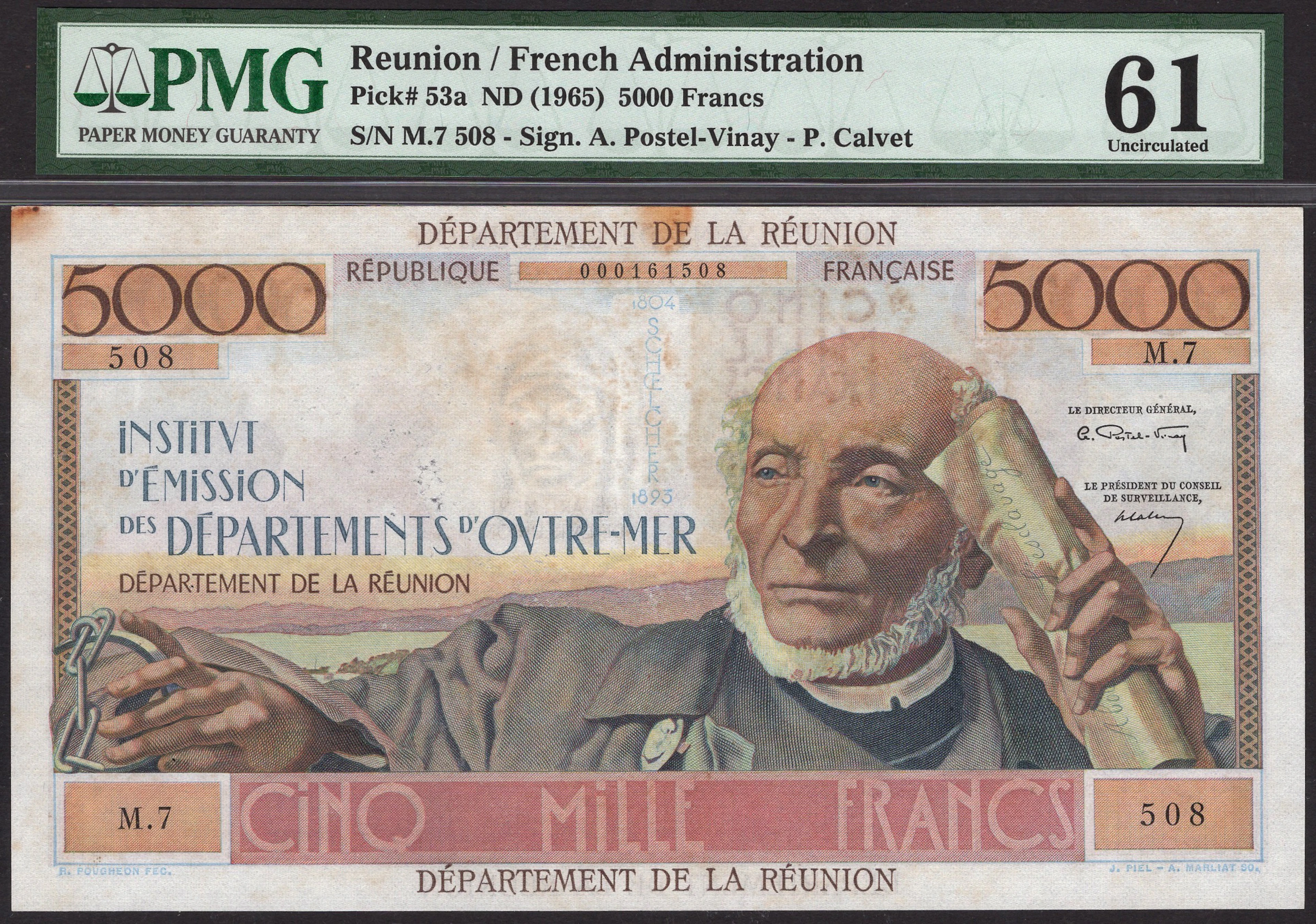 Caisse Centrale de la France d’Outre Mer, Reunion, 5000 Francs, ND