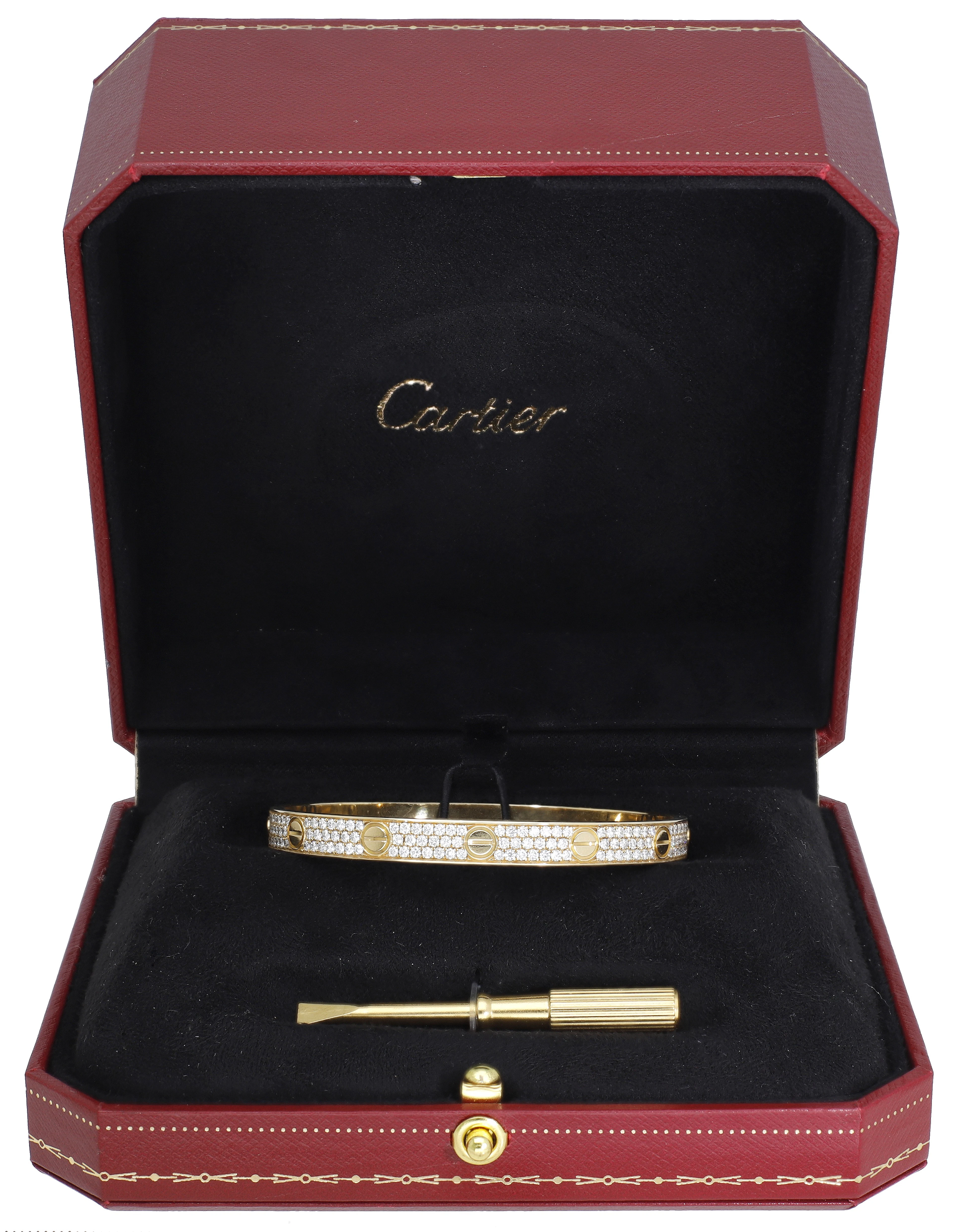 An 18ct gold and diamond ‘Love’ bangle by Cartier, the bangle with