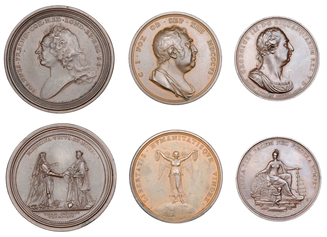 Death of John Friend, 1728, a copper medal by F. St. Urbain, bust