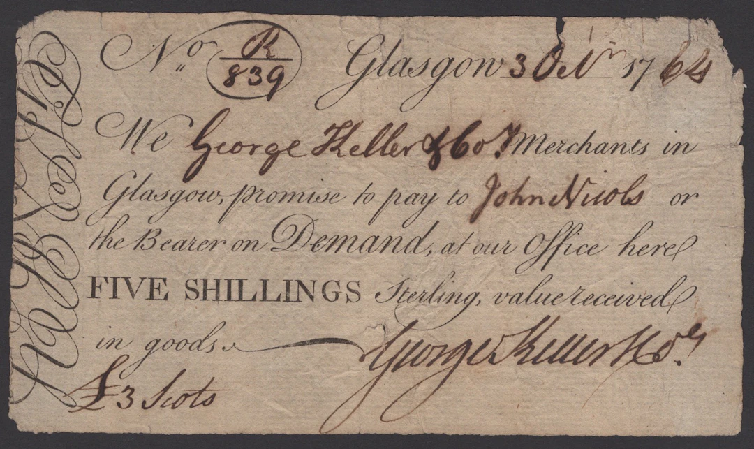 George Keller & Company, Glasgow, 5 Shillings or £3 Scots, 3 October