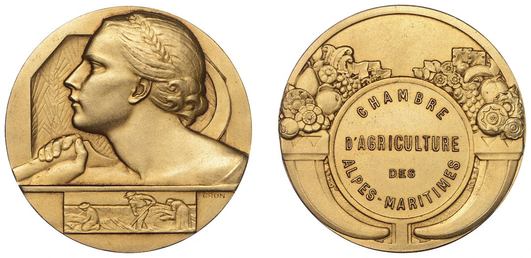 FRANCE, Ceres, c. 1930, an Art Déco gilt-bronze medal by S. Grün for