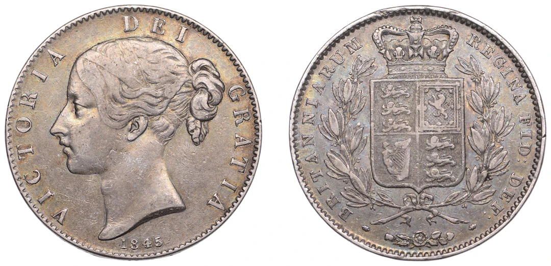 Victoria (1837-1901), Crown, 1845, edge viii, cinquefoil stops (ESC