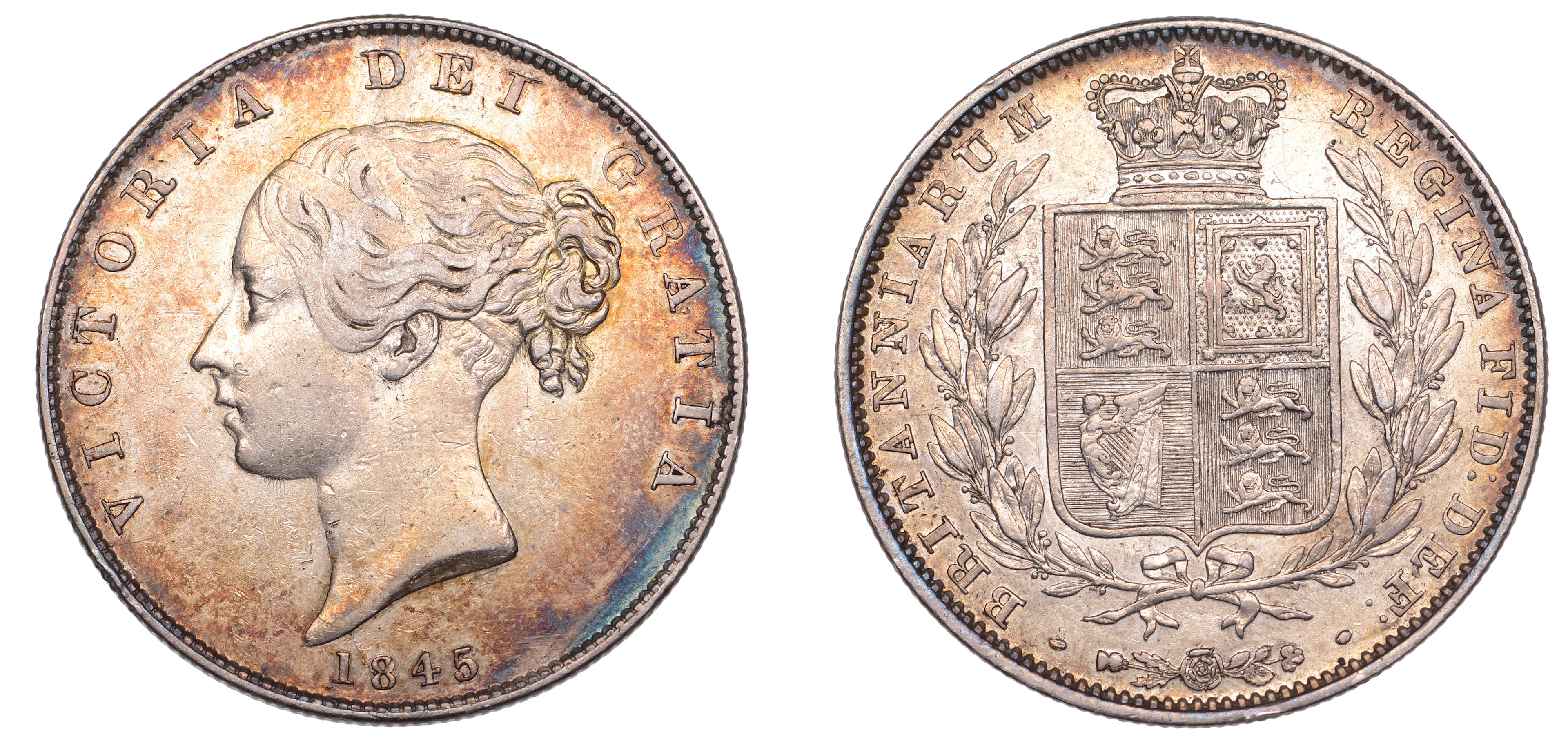 Victoria (1837-1901), Halfcrown, 1845/3 (ESC 2723; S 3888). Toned
