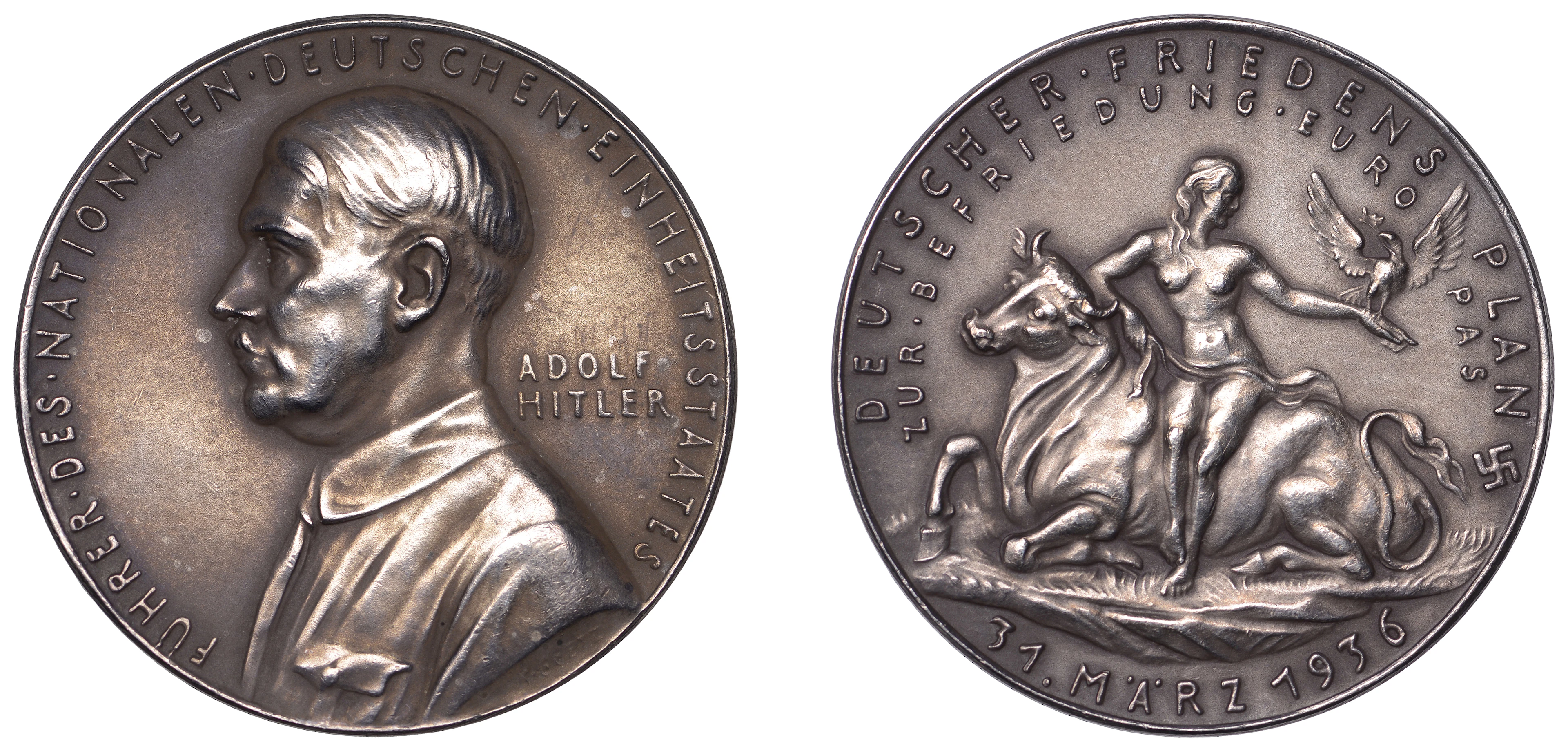 Germany, German Plan for Peace in Europe, 1936, a silver medal by