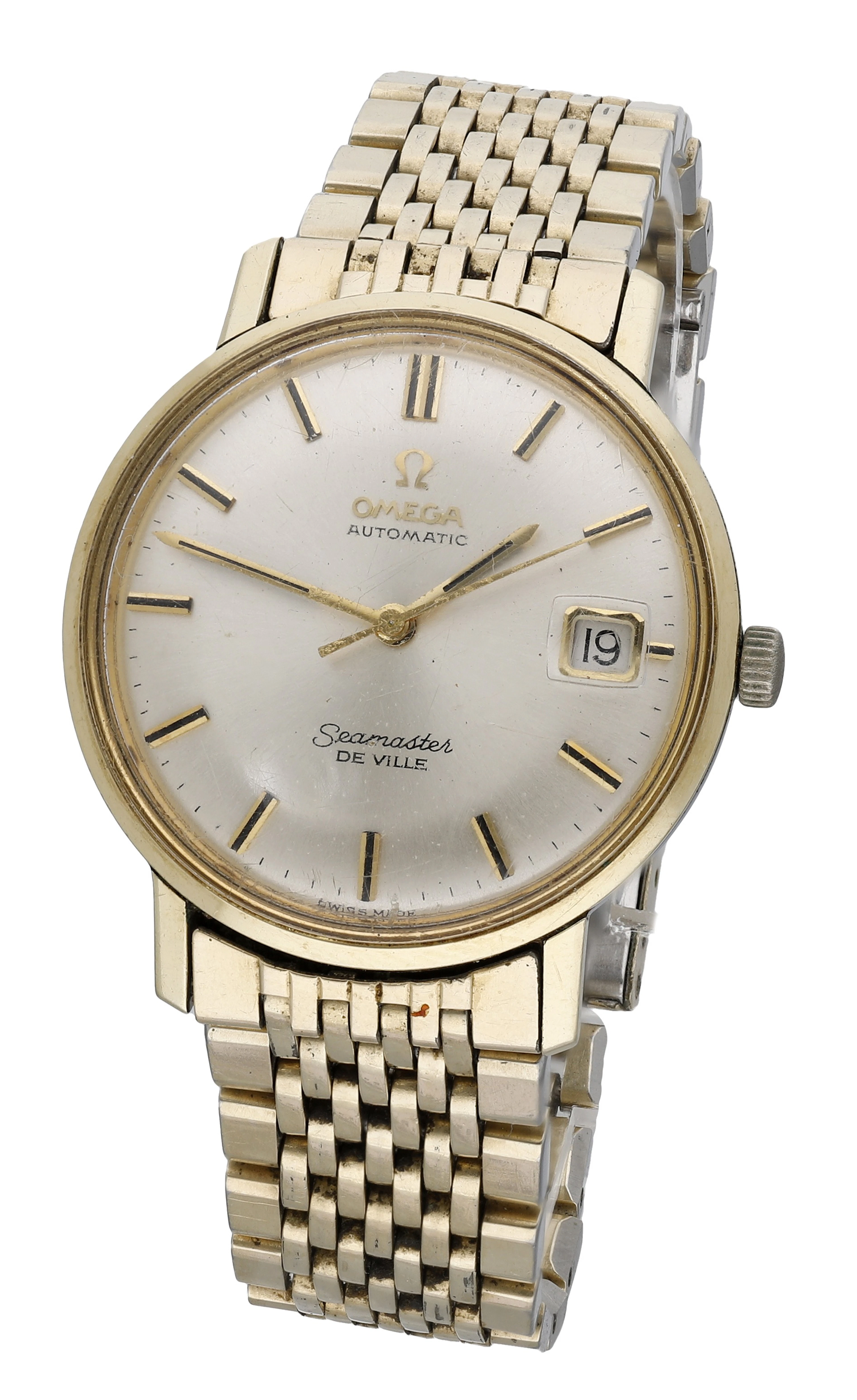 Omega. A gold plated automatic wristwatch with date and bracelet