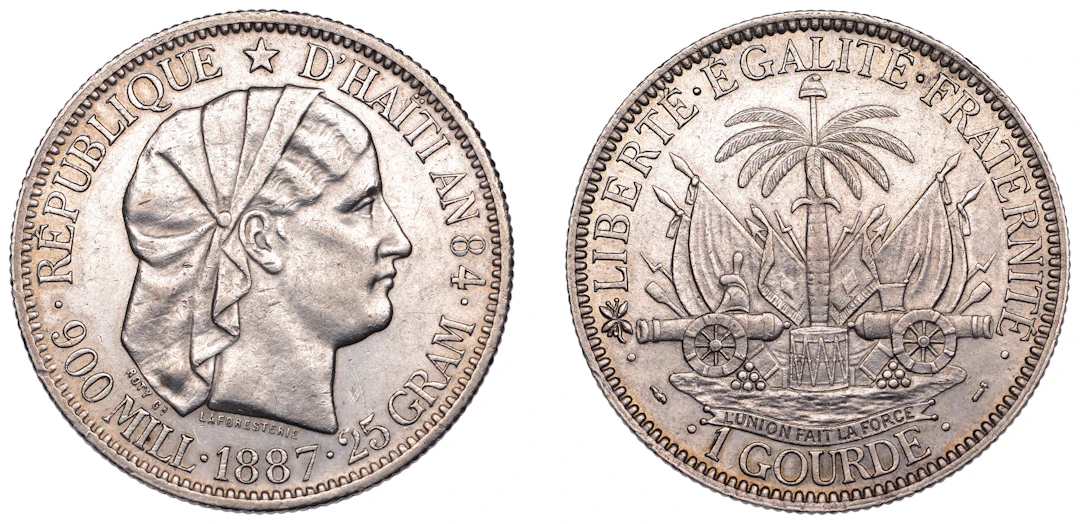 Haiti, First Republic, Gourde, 1887, Paris (KM 46). Lightly cleaned