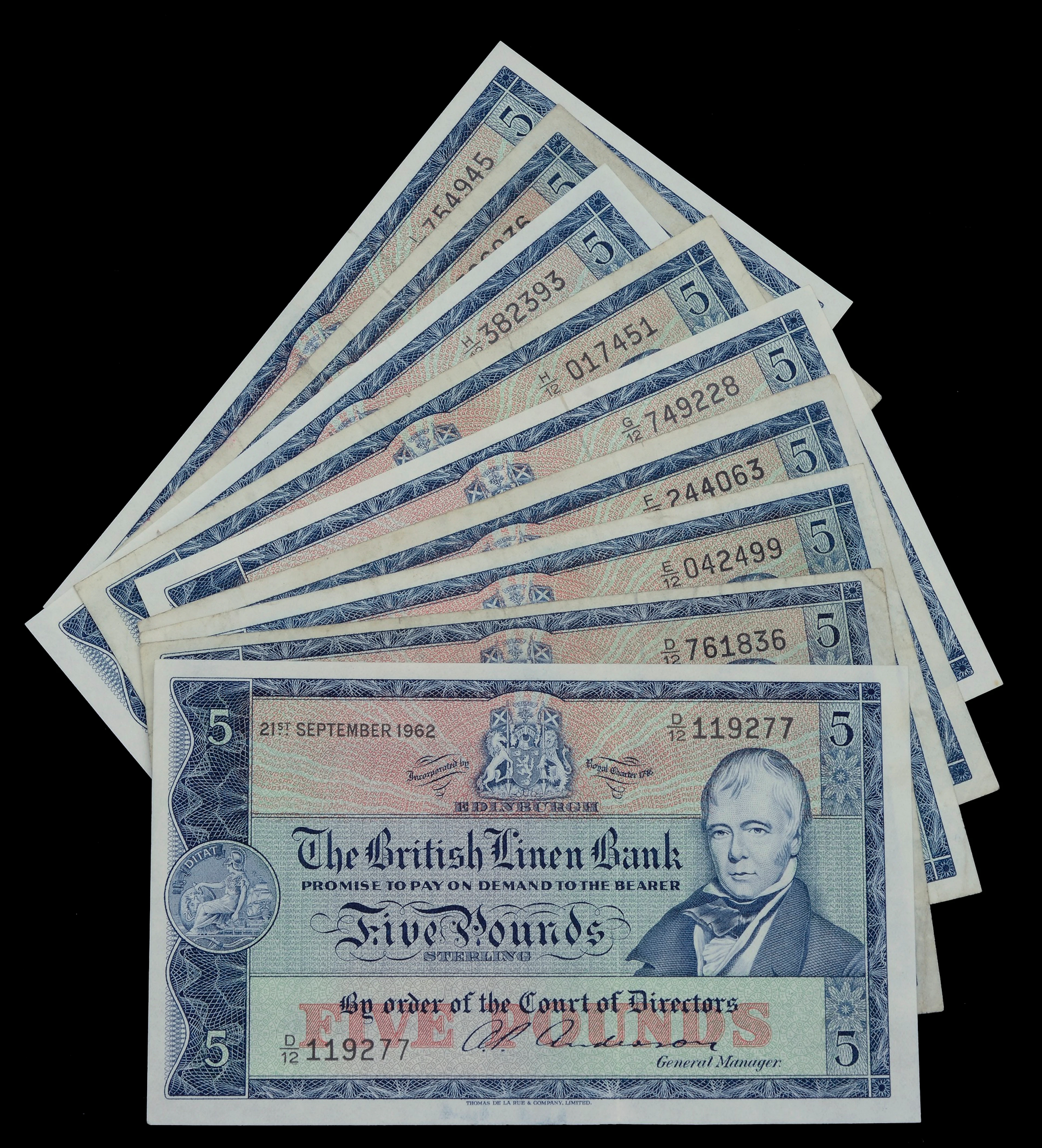 British Linen Bank, £5 (9), 21 September 1962 (2), 20 October 1962