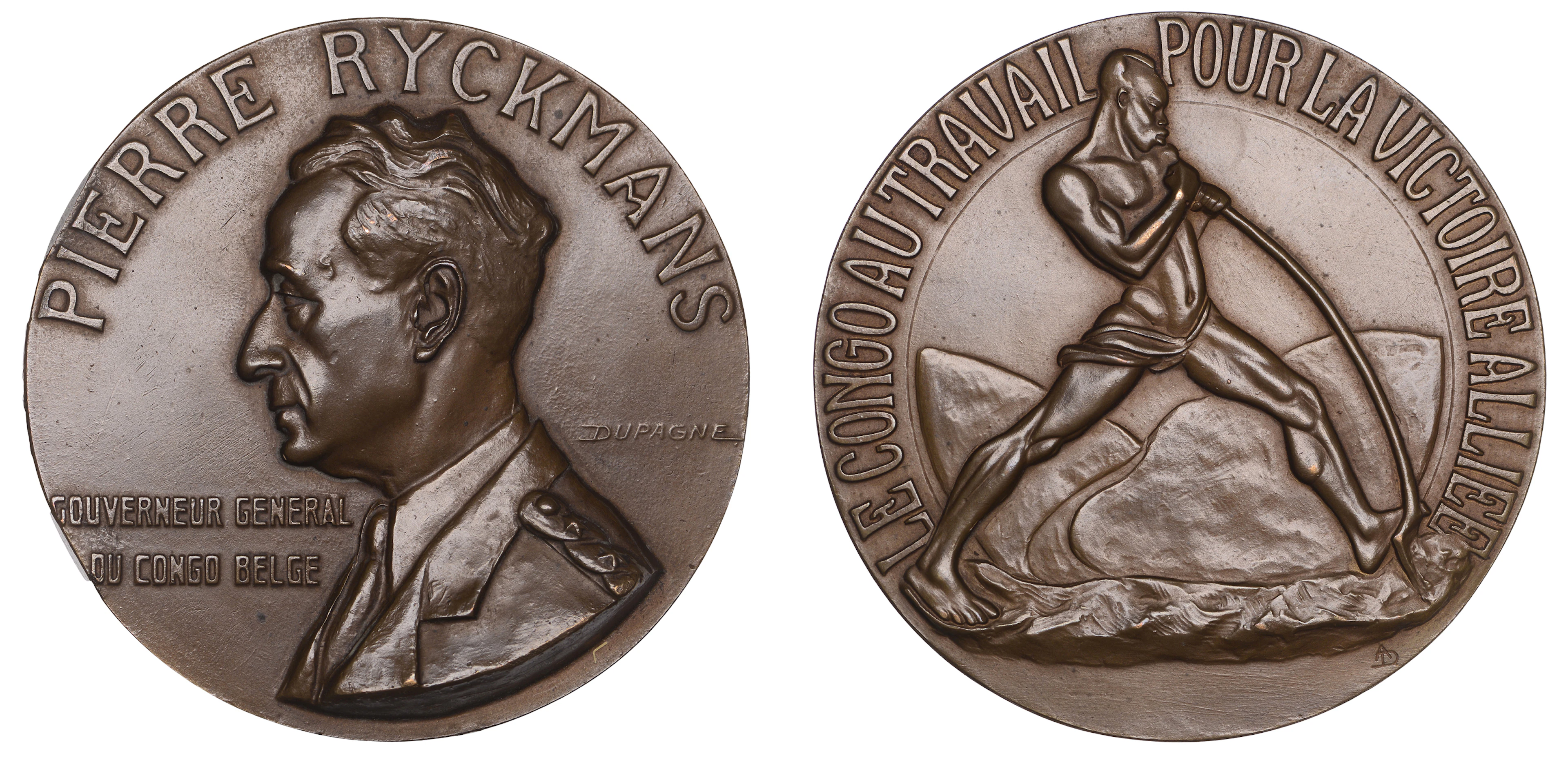 BELGIAN CONGO, Pierre Ryckmans, 1950, a bronze medal by A. Dupagne