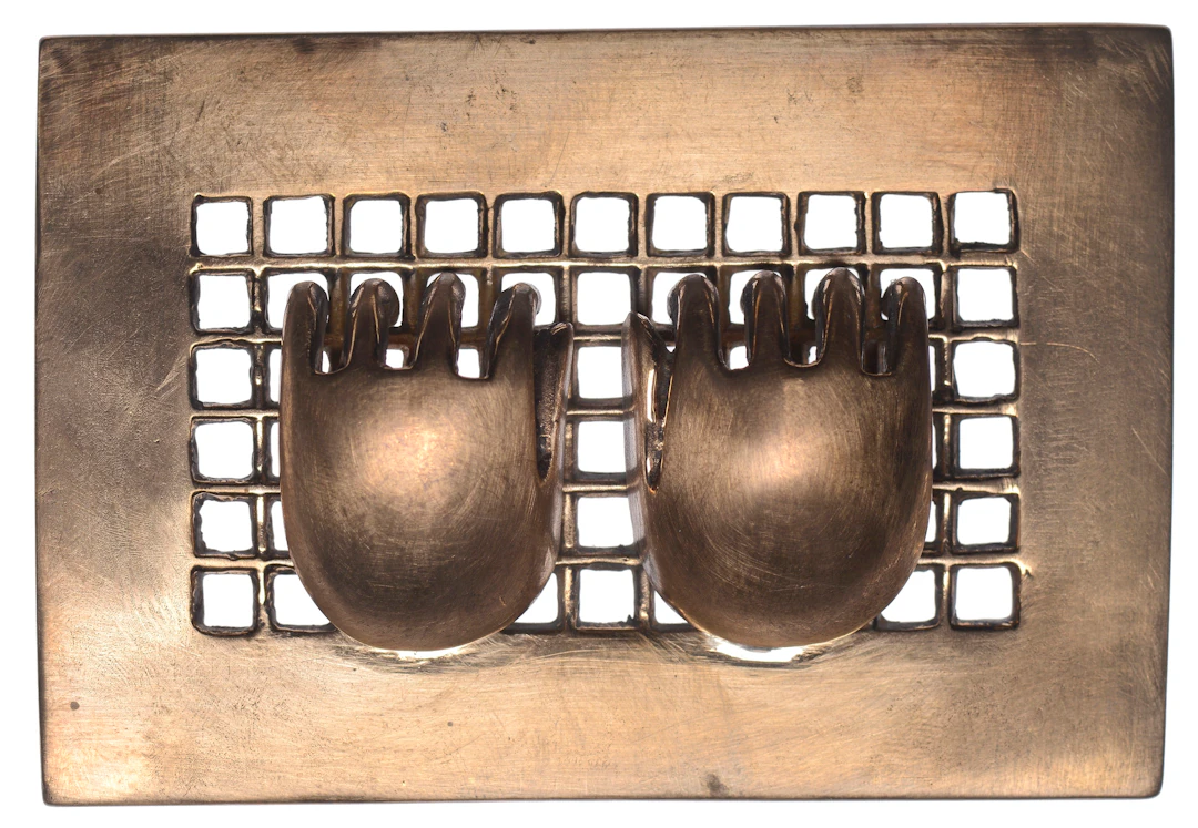 ENGLAND/IRAN, Hands and Grille I, 2006, a cast gilt-bronze openwork