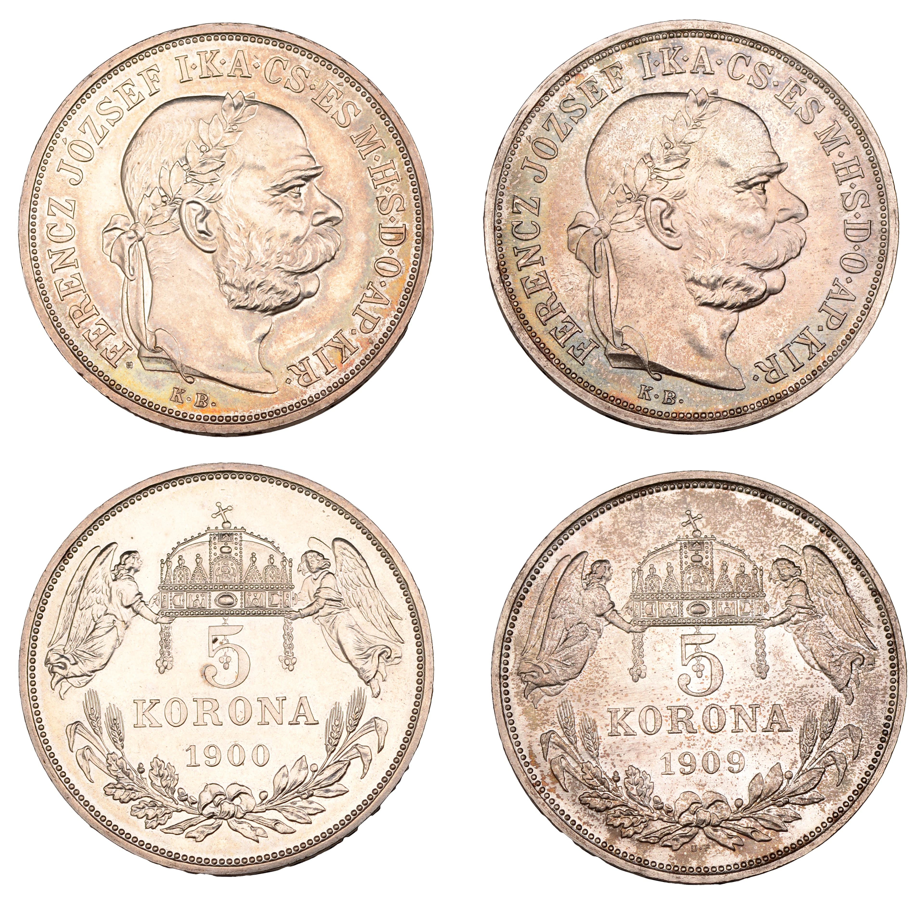 Hungary, Franz Joseph I, Proof Restrike 5 Korona (2), 1900kb, 1909kb