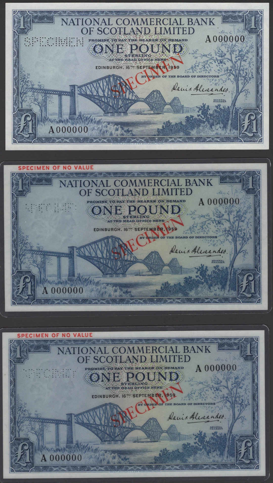 National Commercial Bank of Scotland, specimen £1 (3), 16 September