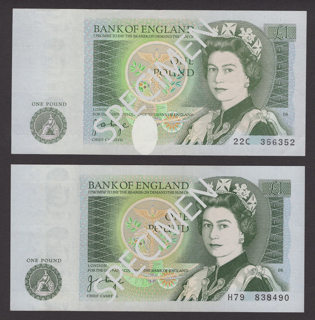 ERROR: Bank of England, John B. Page, £1 (2), 9 February 1978, serial