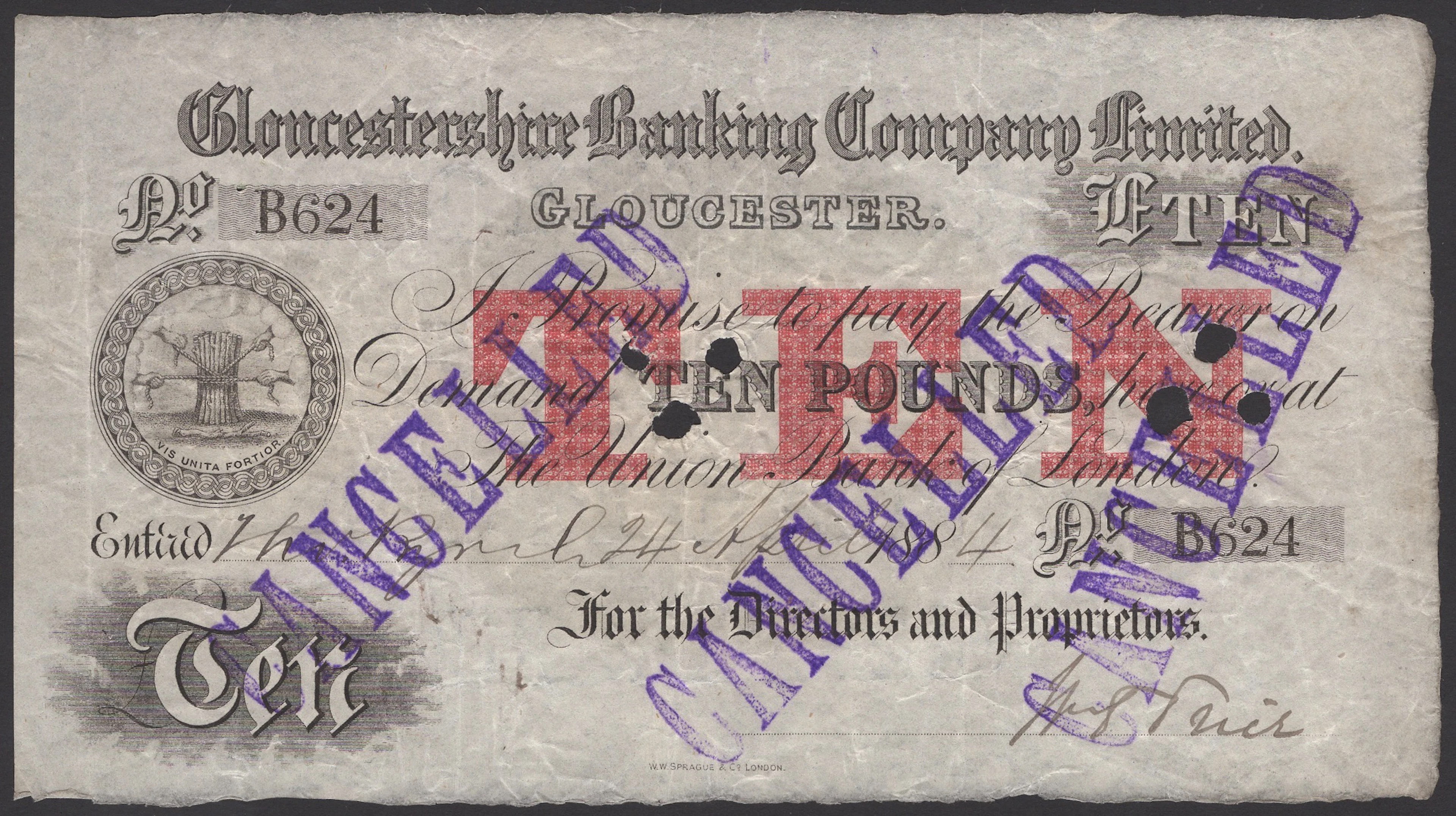 Gloucestershire Banking Company Limited, Gloucester, cancelled £10