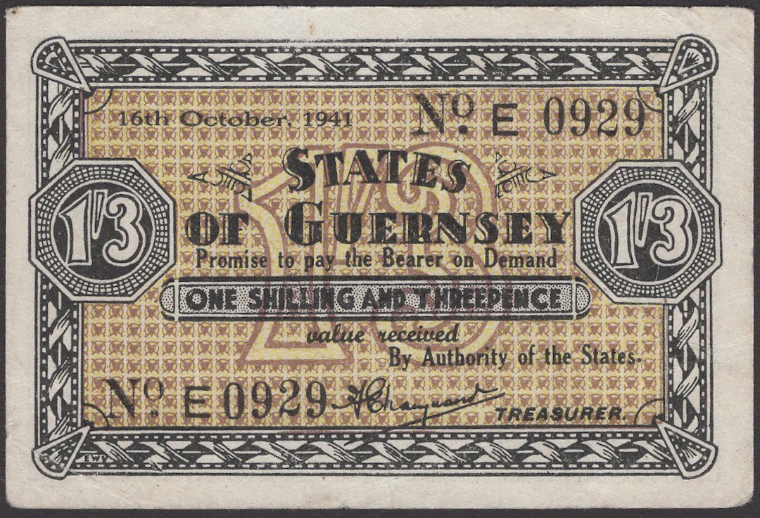 States of Guernsey, 1 Shilling and 3 Pence, 16 October 1941, serial
