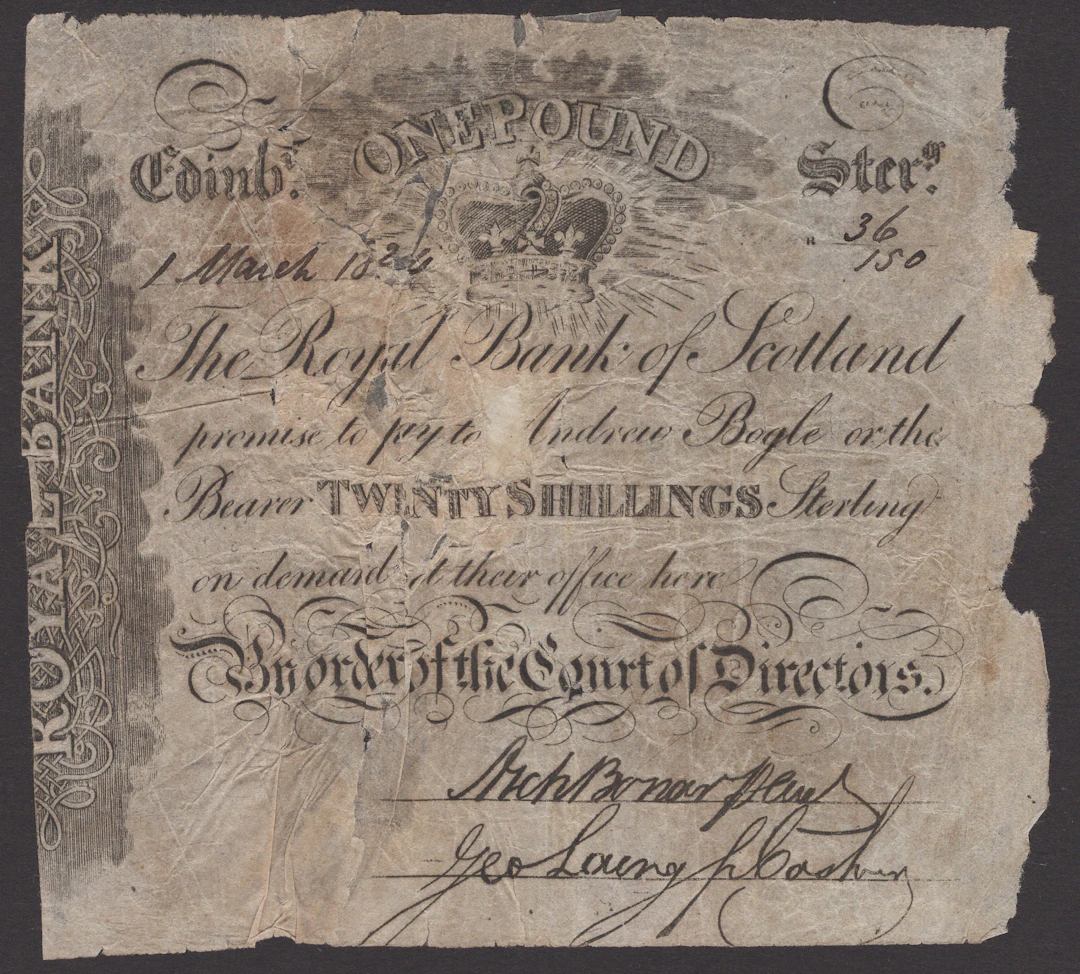 Royal Bank of Scotland, a contemporary forgery of a £1, 1 March 1826