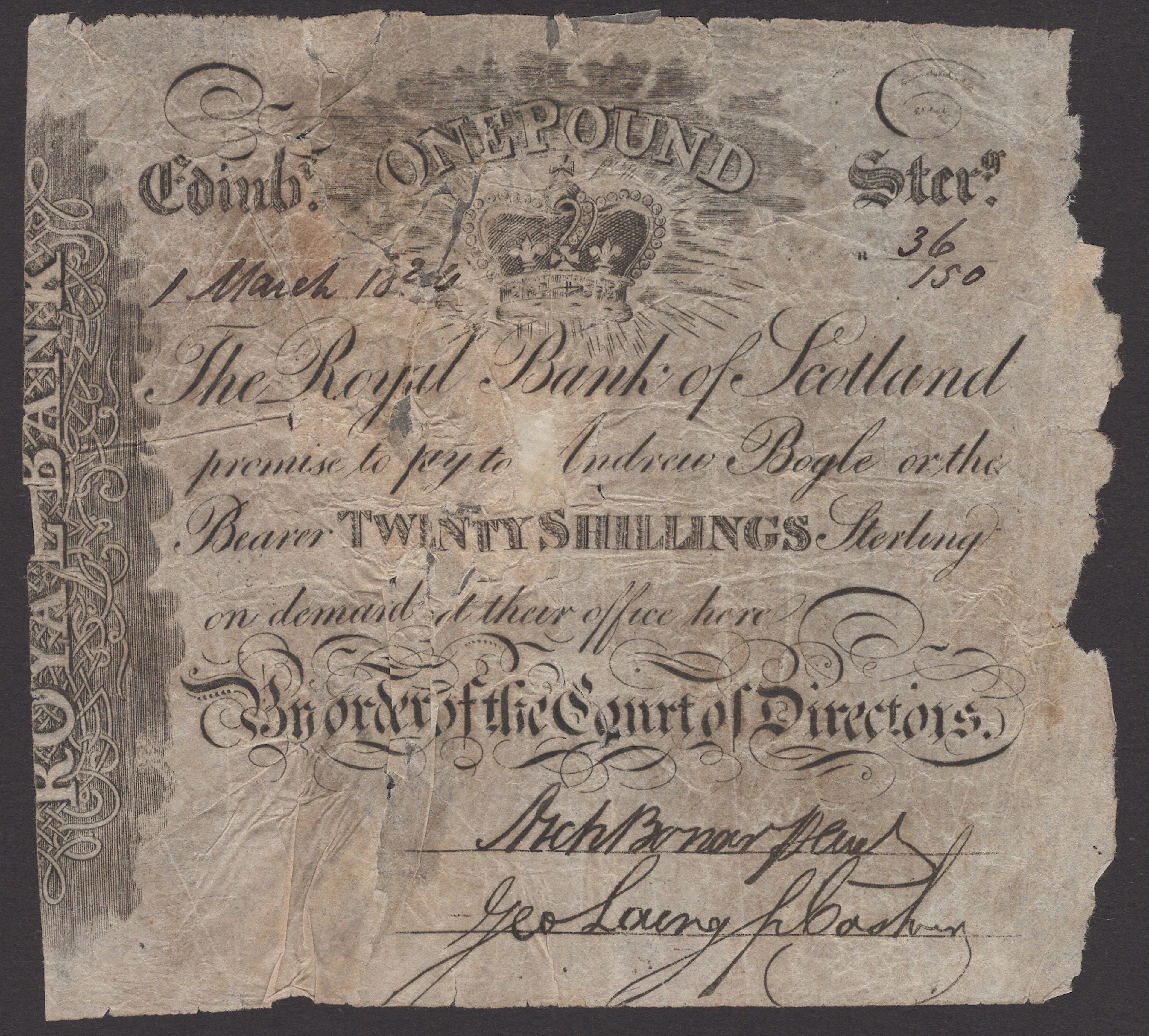 Royal Bank of Scotland, a contemporary forgery of a £1, 1 March 1826
