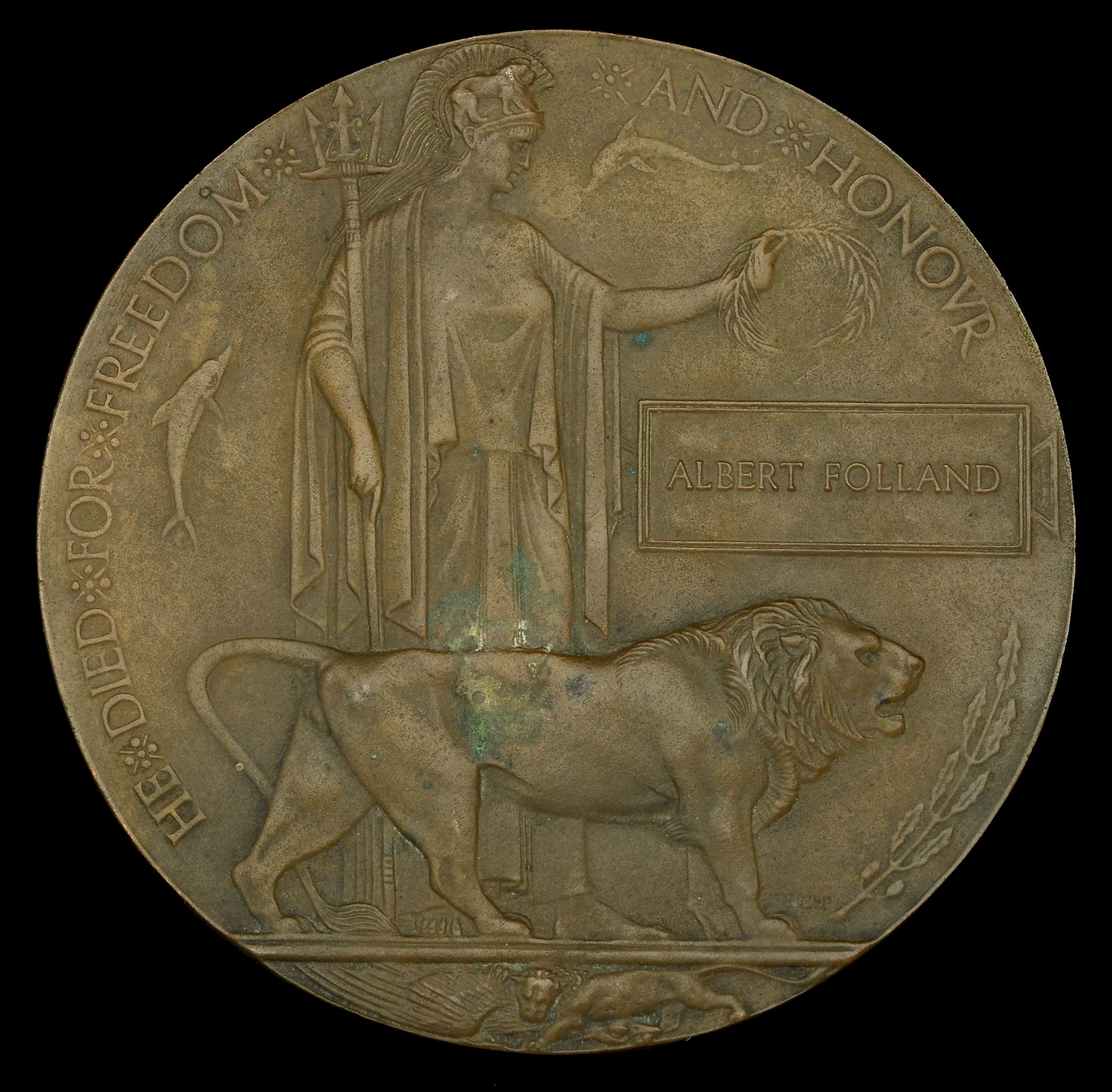 Memorial Plaque (Albert Folland) some verdigris stains, very fine £60-£80