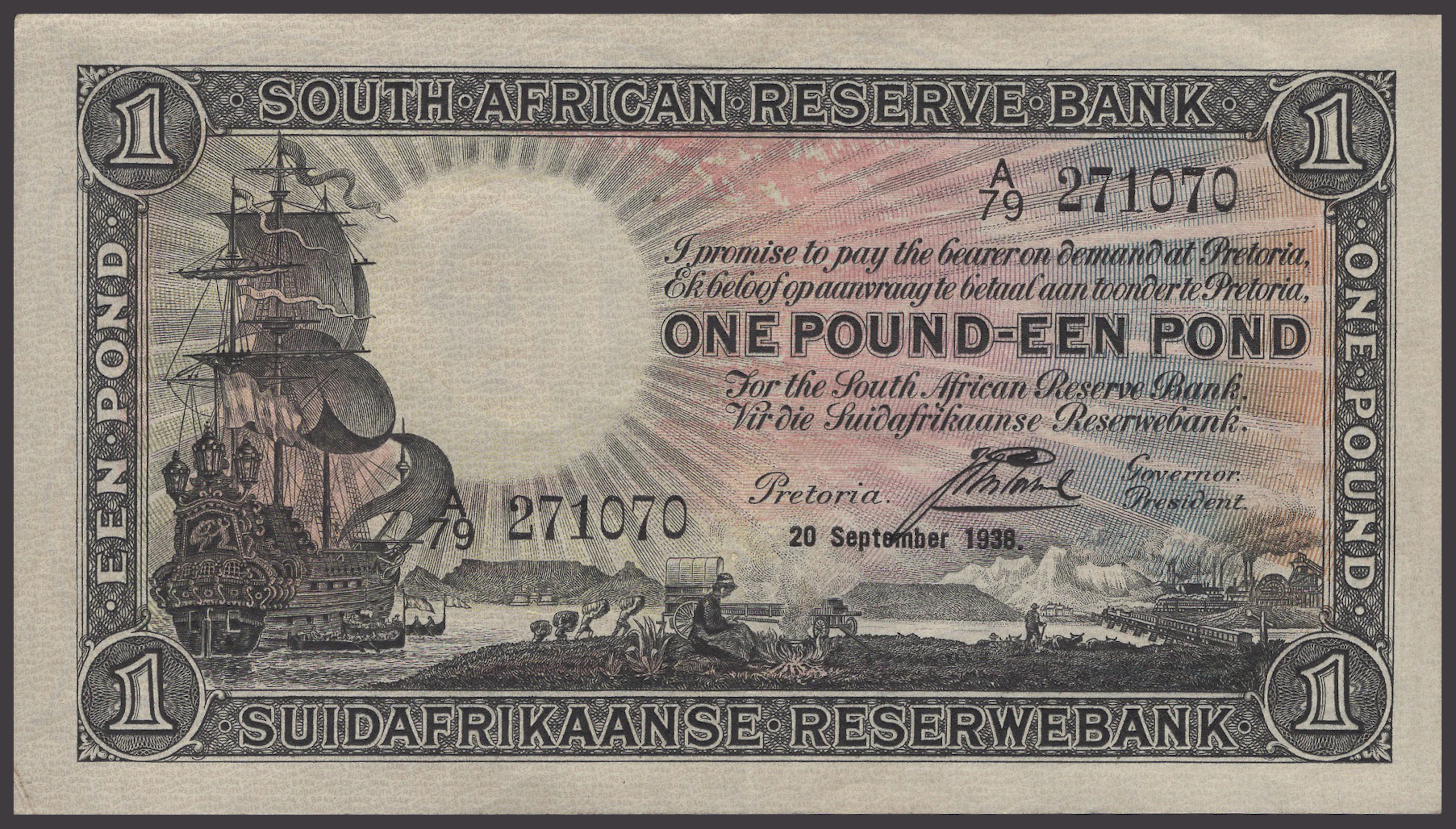 South African Reserve Bank, £1, 20 September 1938, serial number A/79
