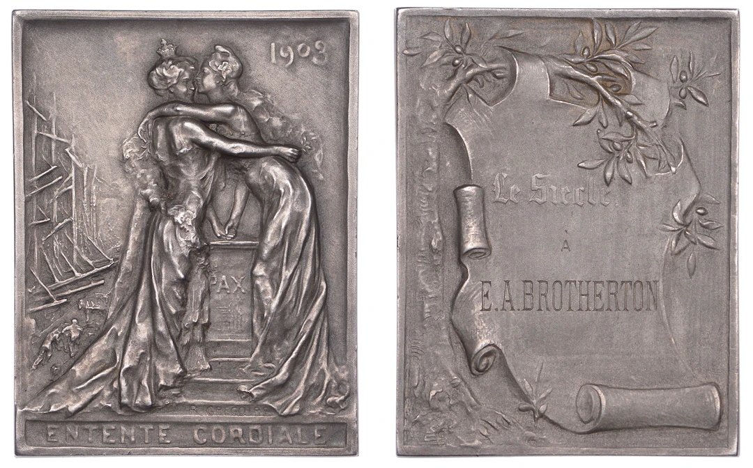 FRANCE/ENGLAND, Entente Cordiale, 1903, a silver plaque by R. Grégoire