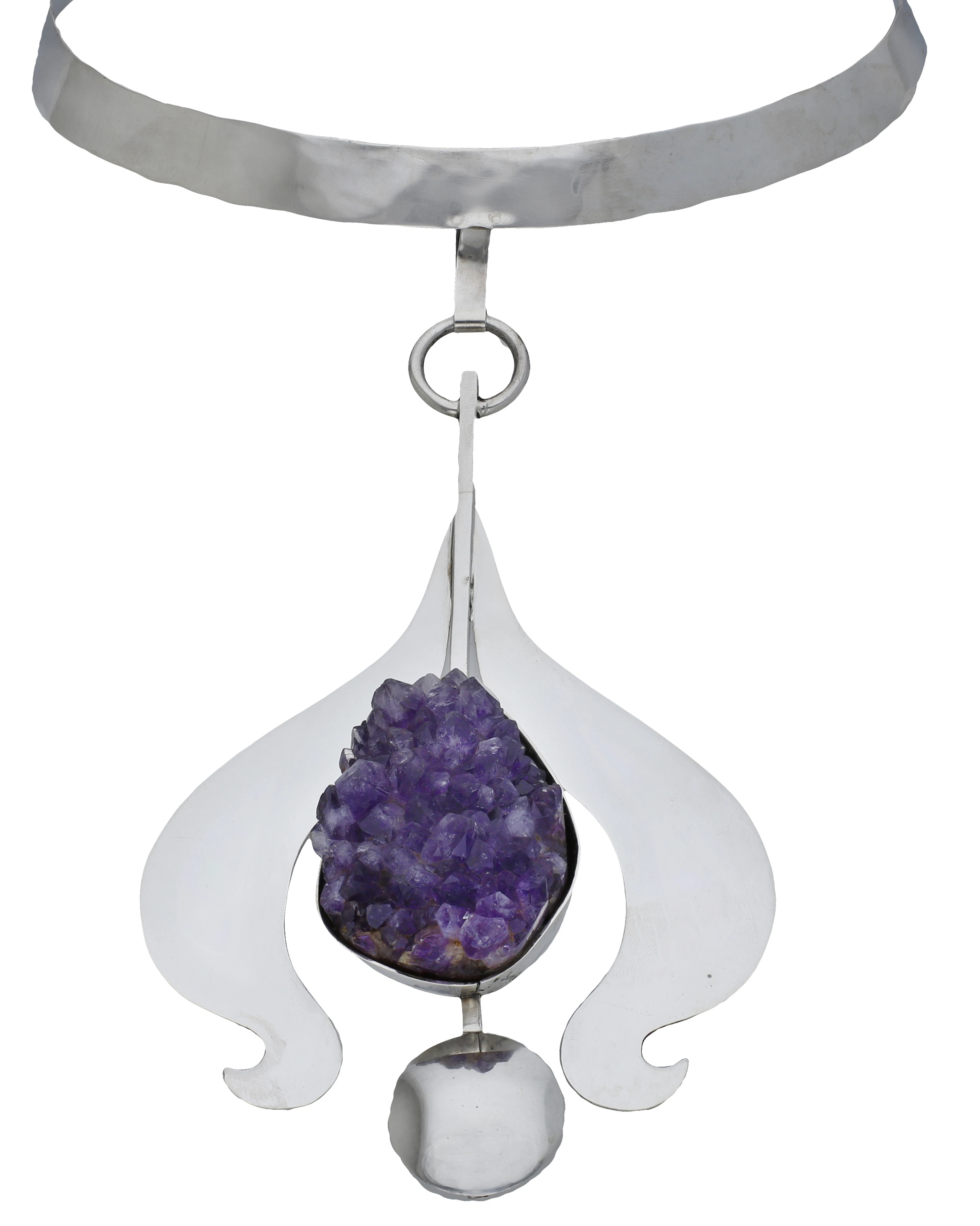 A silver and amethyst collar and pendant necklace by Barbara Cartlidge