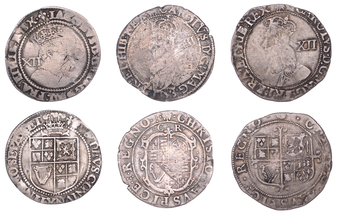 James I, Third coinage, Shilling, sixth bust, mm. lis, plume over