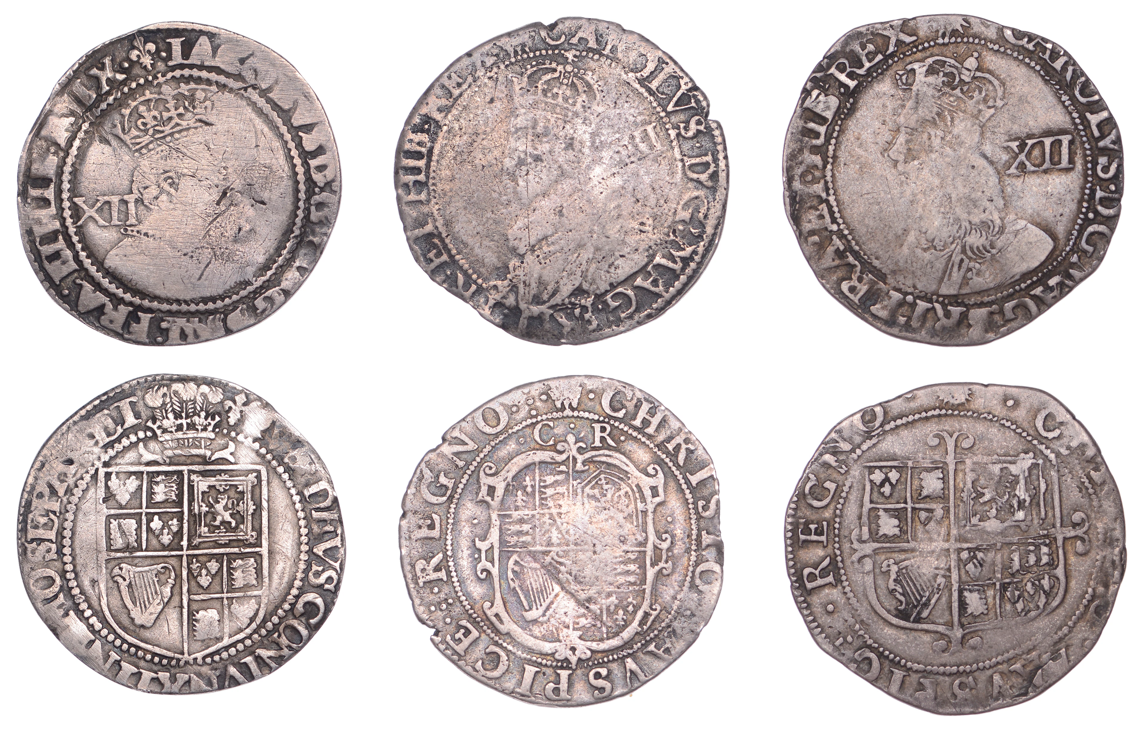 James I, Third coinage, Shilling, sixth bust, mm. lis, plume over
