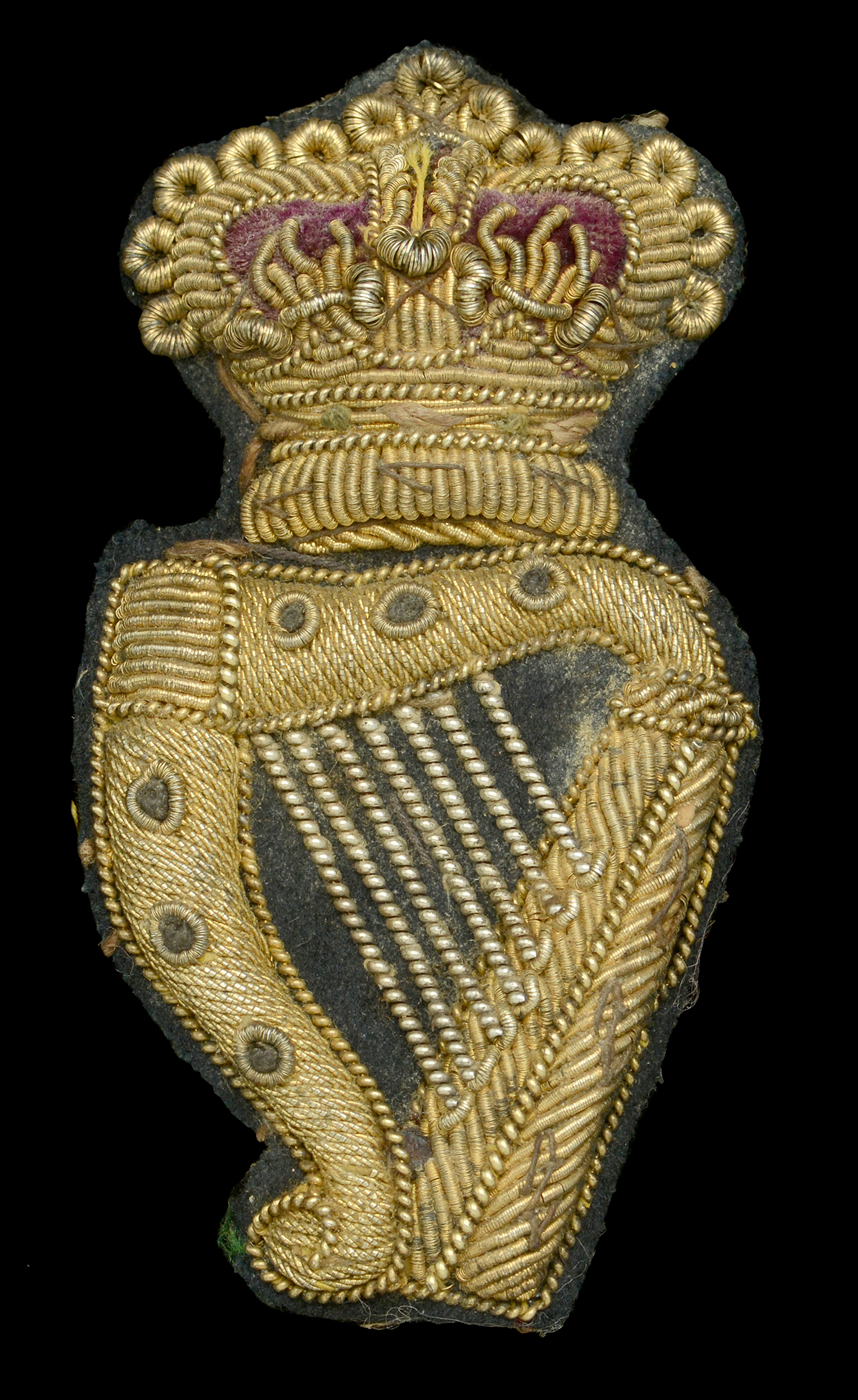 Connaught Rangers Officer’s cloth Forage Cap Badge. A very good Victorian