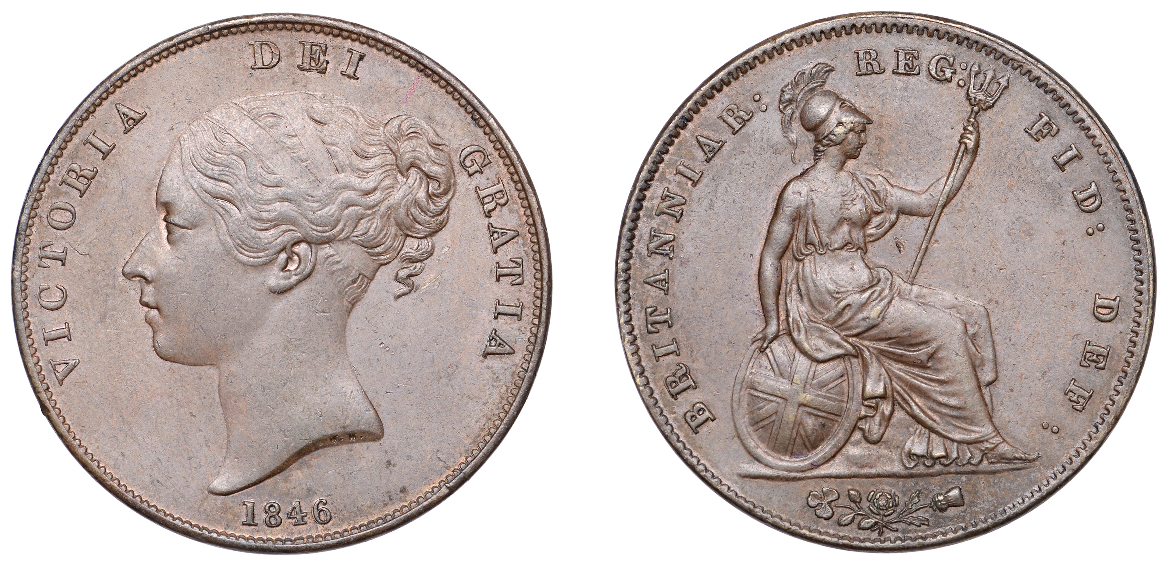 Victoria (1837-1901), Penny, 1846, far colon (BMC 1490; S 3948). Toned