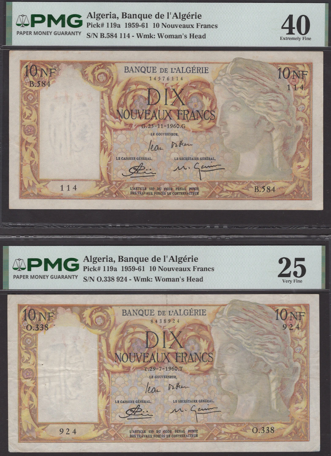 Banque de l’Algerie, 10 Nouveaux Francs (2), 25 November 1960 and