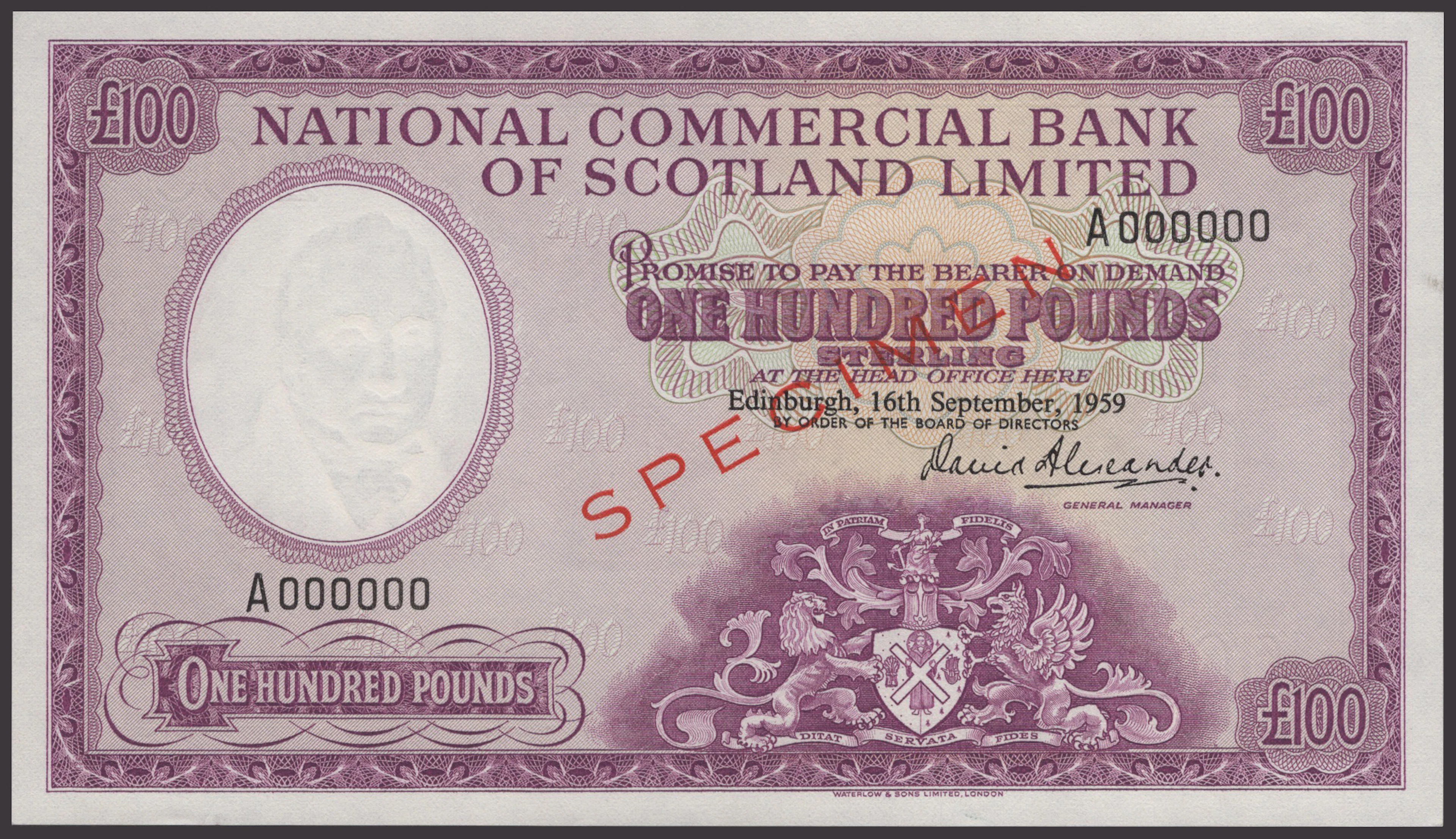 National Commercial Bank of Scotland, specimen £100, 16 September