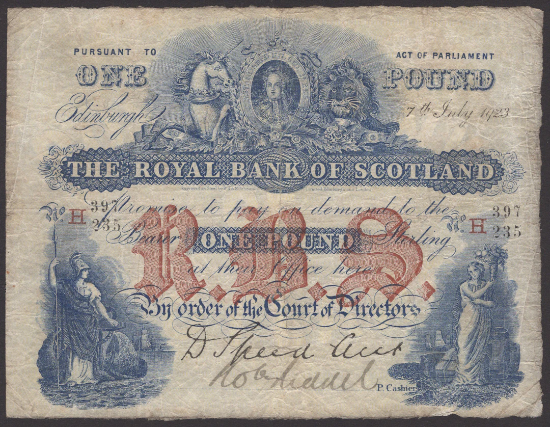 Royal Bank of Scotland, £1, 7 July 1923, serial number H 397/235