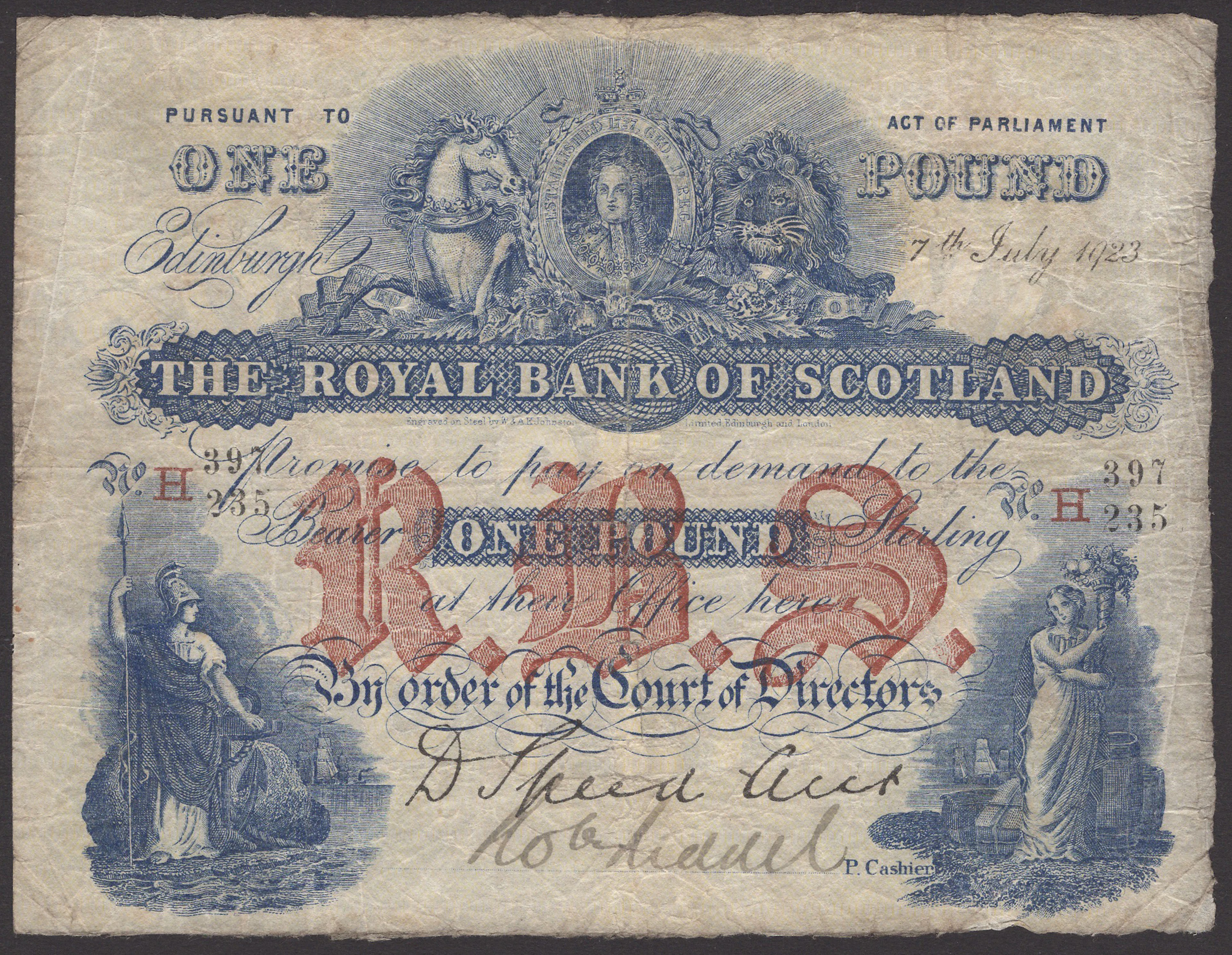 Royal Bank of Scotland, £1, 7 July 1923, serial number H 397/235