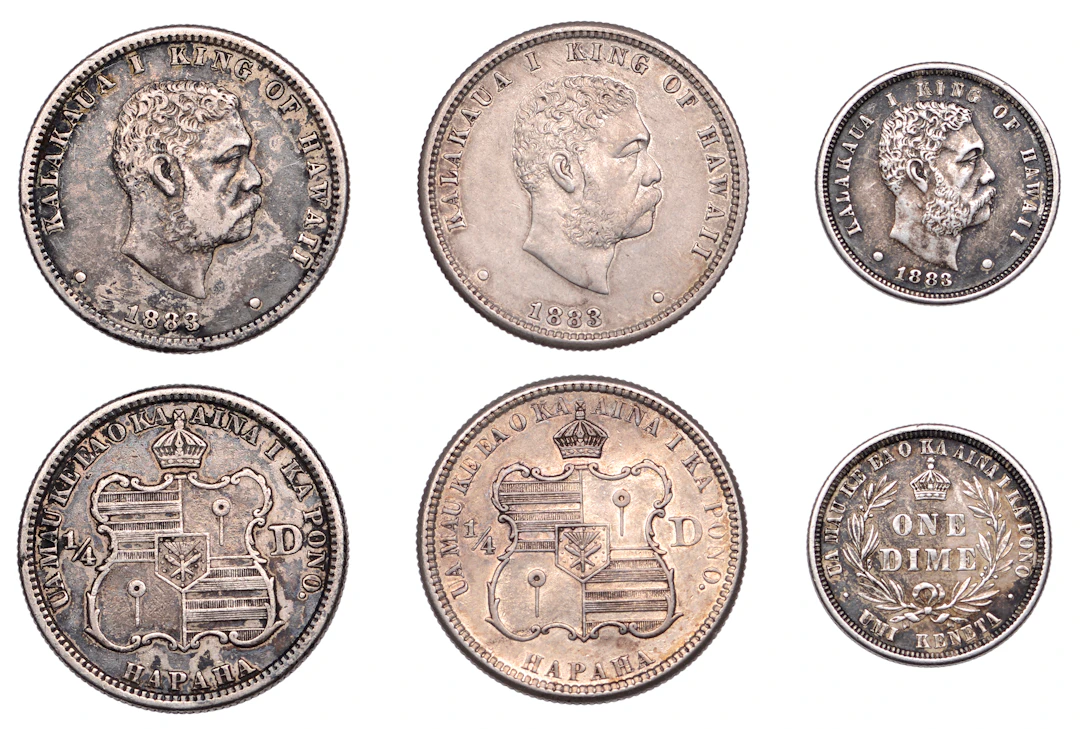 Hawaii, Kalākaua I, Quarter-Dollars (2) and Dime (1), all 1883, San